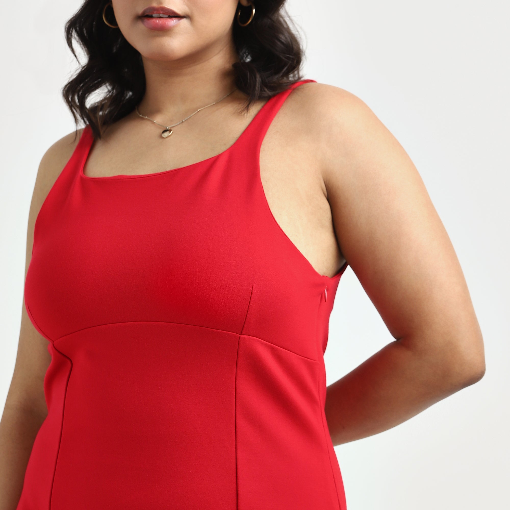 Red Plus Size Square Neck 4-Way Stretch Skater Dress