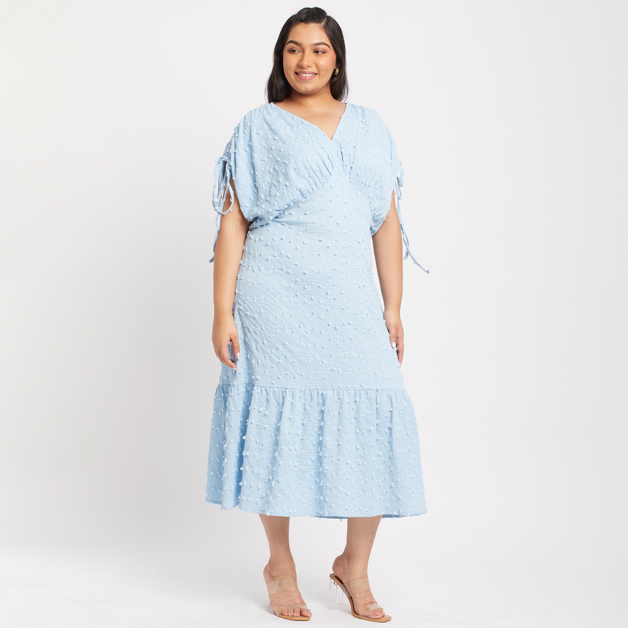 Blue Dobby Tier Plus Size Maxi Dress