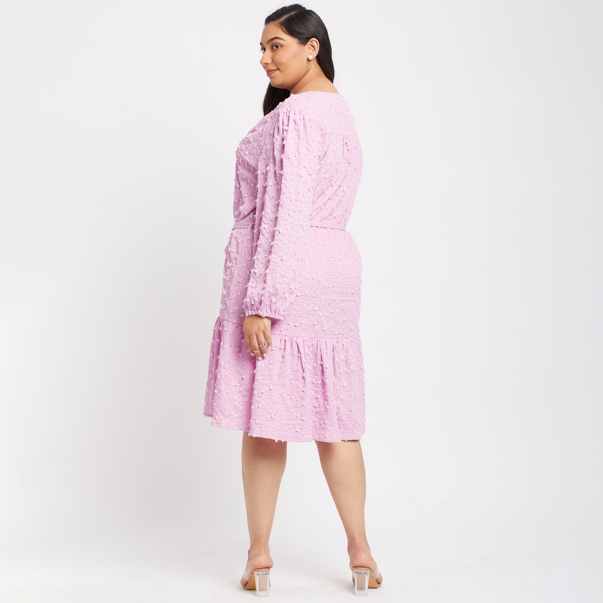 Lavender Dobby Tier Plus Size Midi Dress