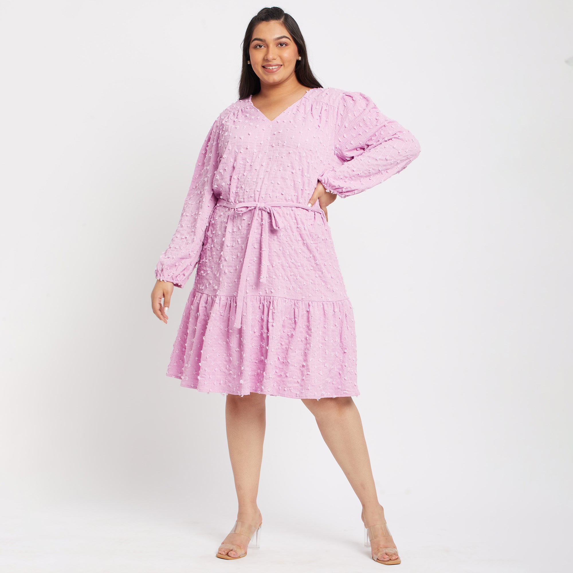 Lavender Dobby Tier Plus Size Midi Dress