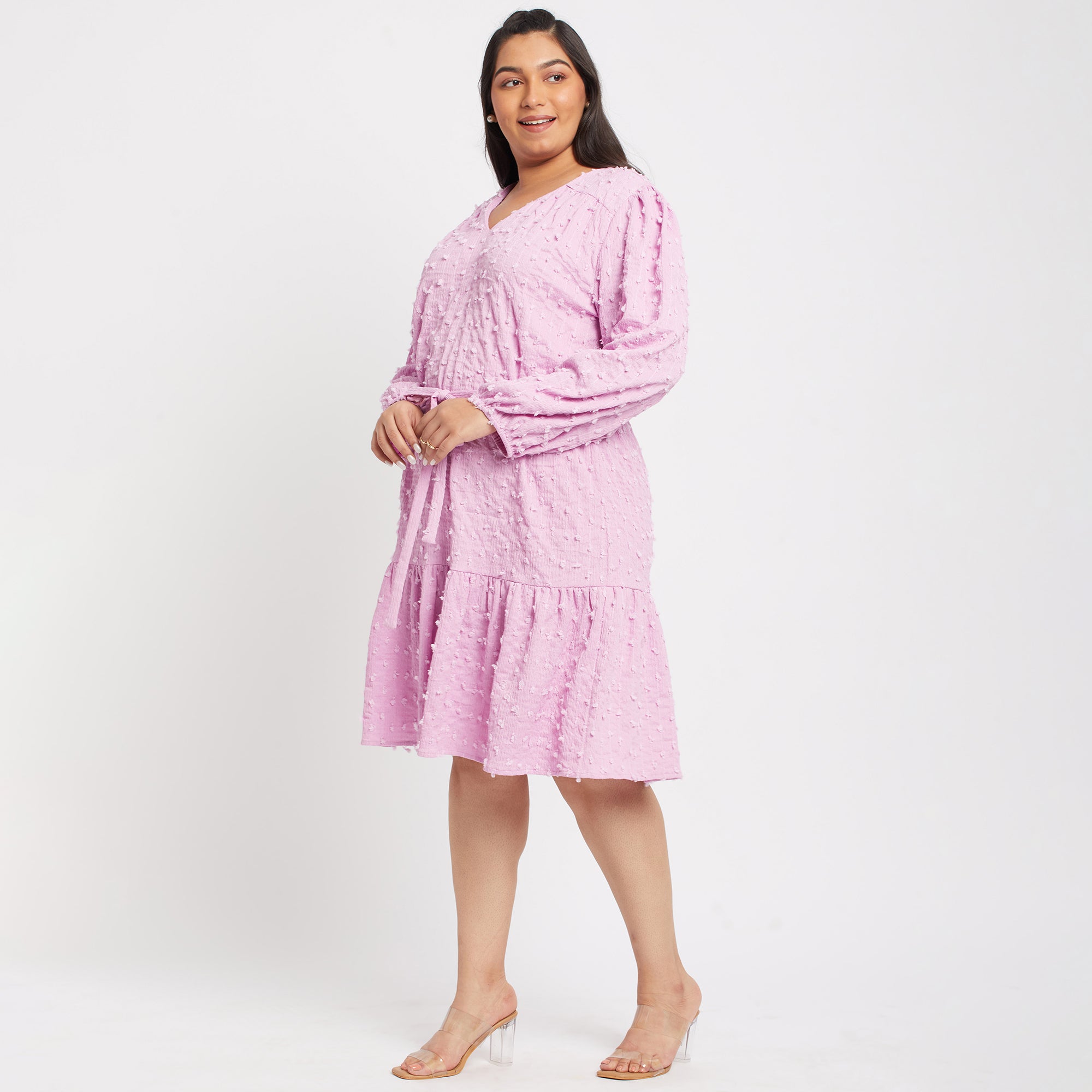 Lavender Dobby Tier Plus Size Midi Dress