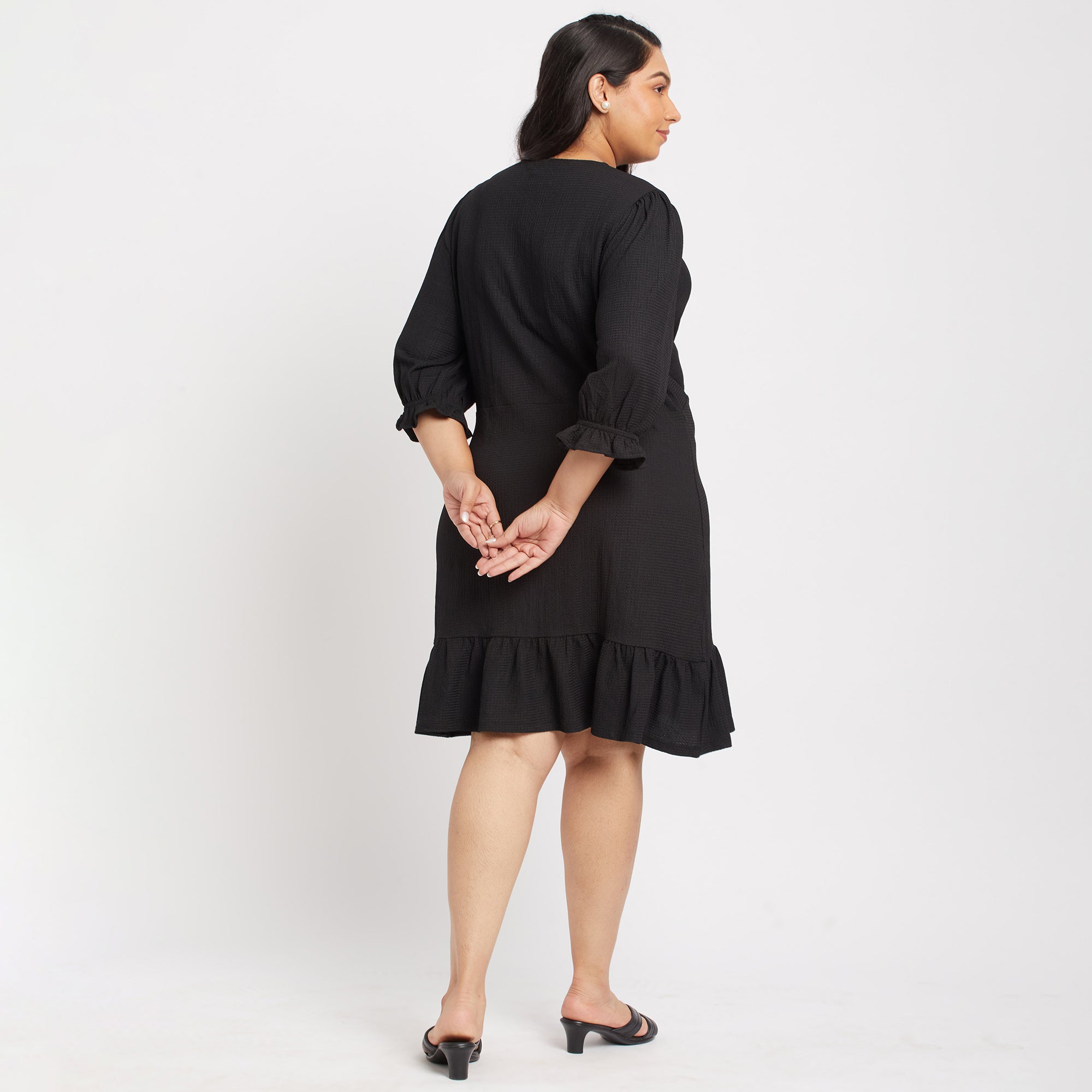 Black Texture Knit Plus Size Dress