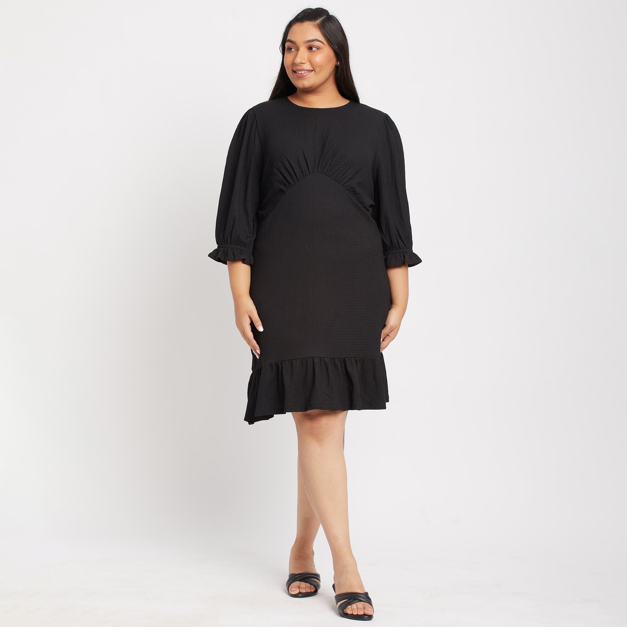 Black Texture Knit Plus Size Dress