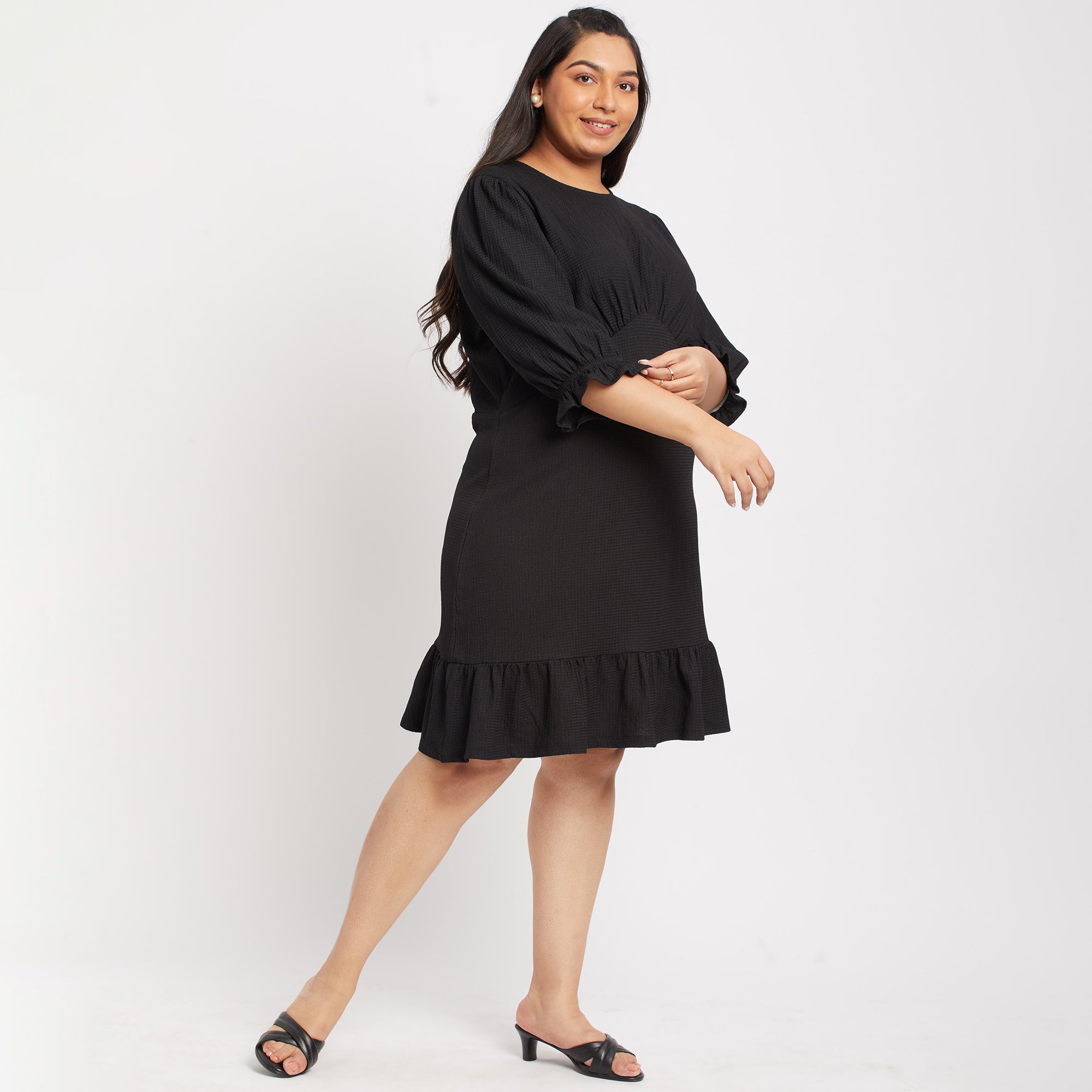 Black Texture Knit Plus Size Dress