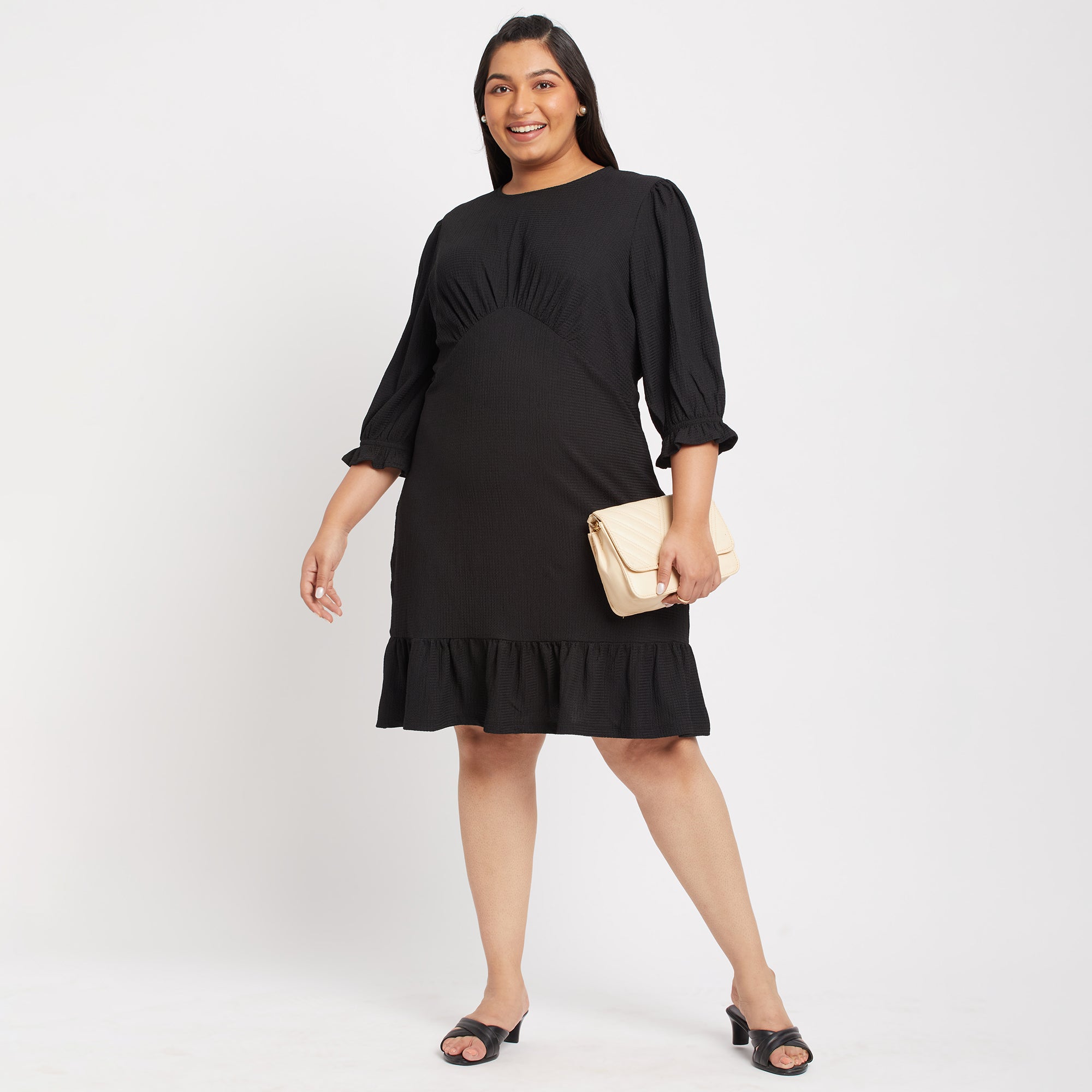 Black Texture Knit Plus Size Dress