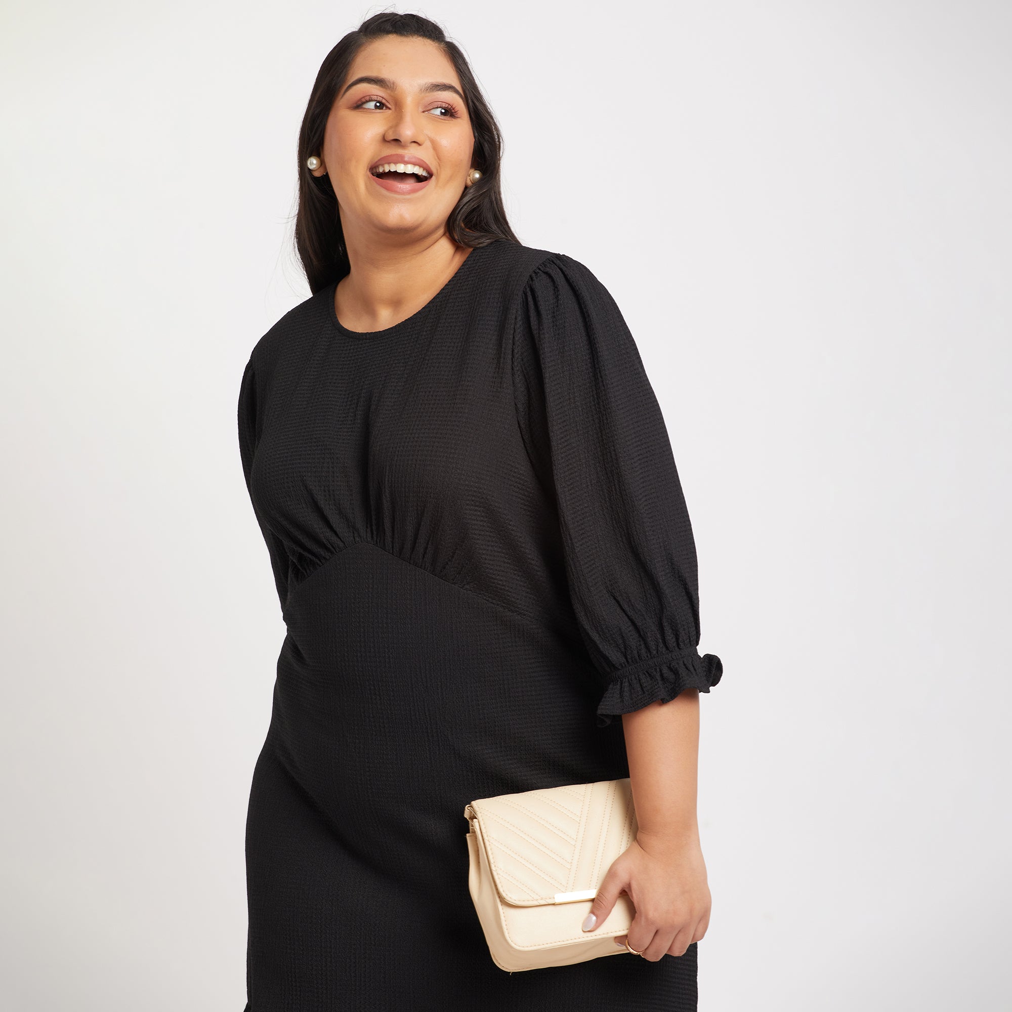 Black Texture Knit Plus Size Dress