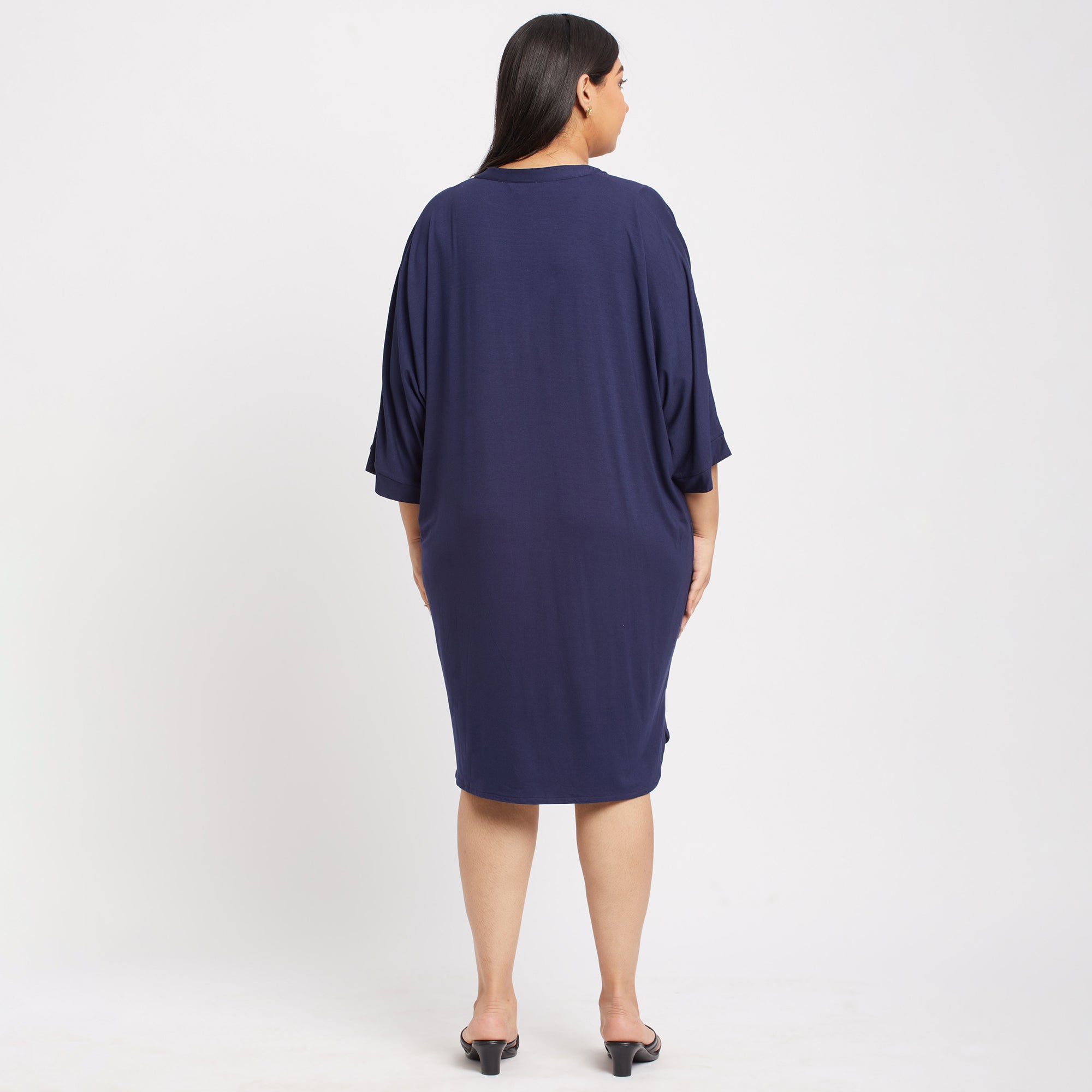 Navy Viscose Jersey Plus Size Kaftan