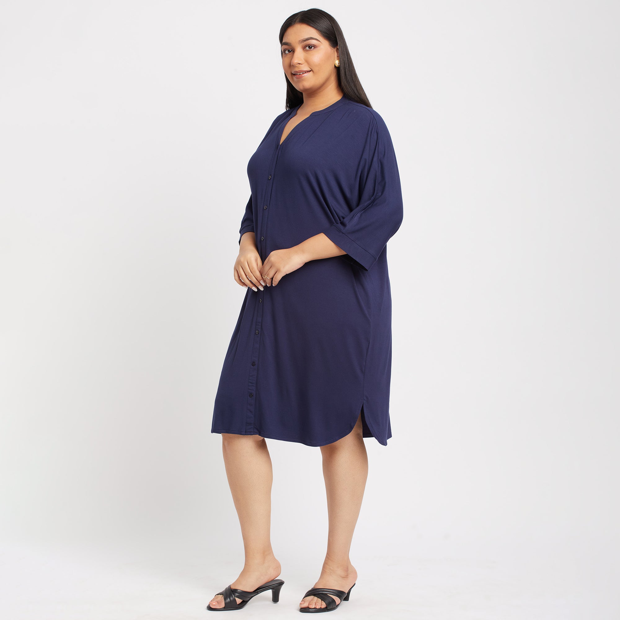 Navy Viscose Jersey Plus Size Kaftan