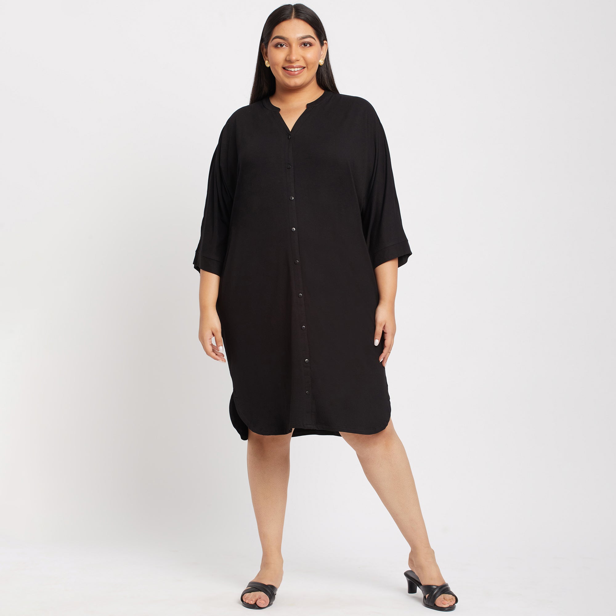 Black Viscose Jersey Plus Size Kaftan