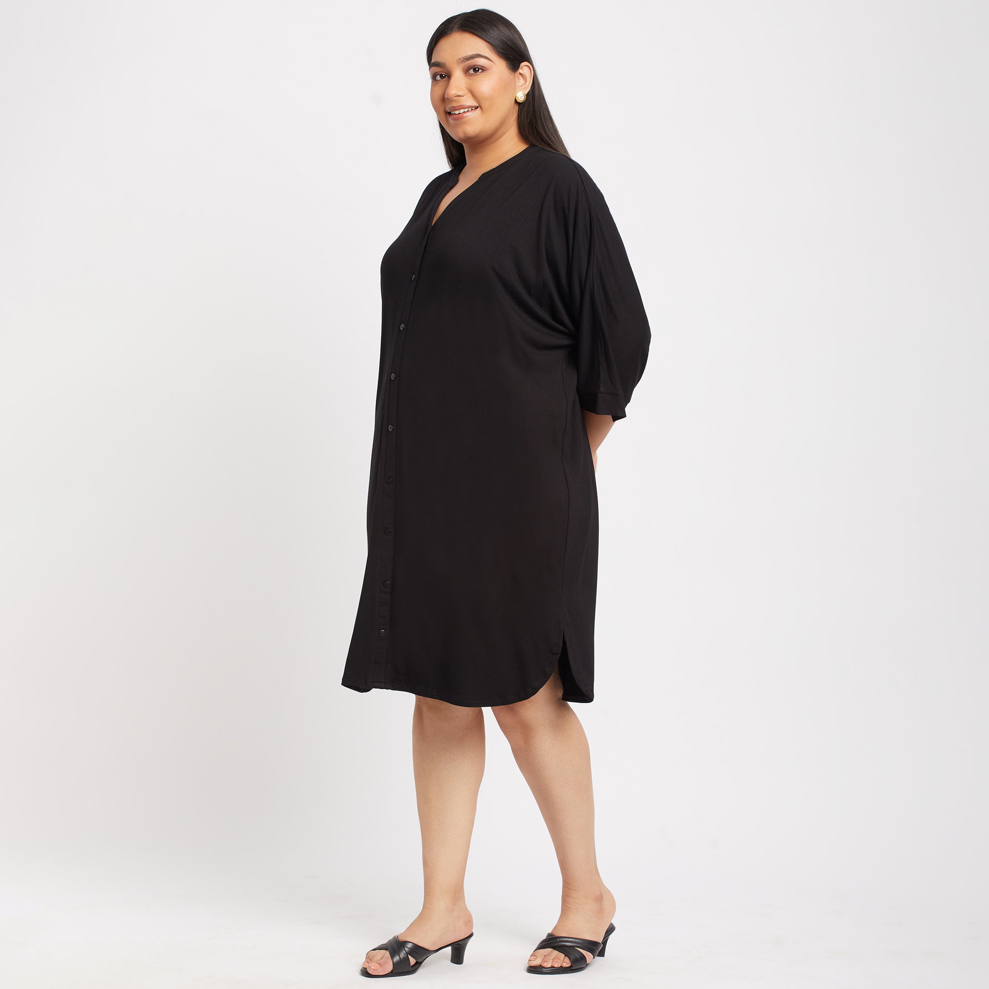 Black Viscose Jersey Plus Size Kaftan