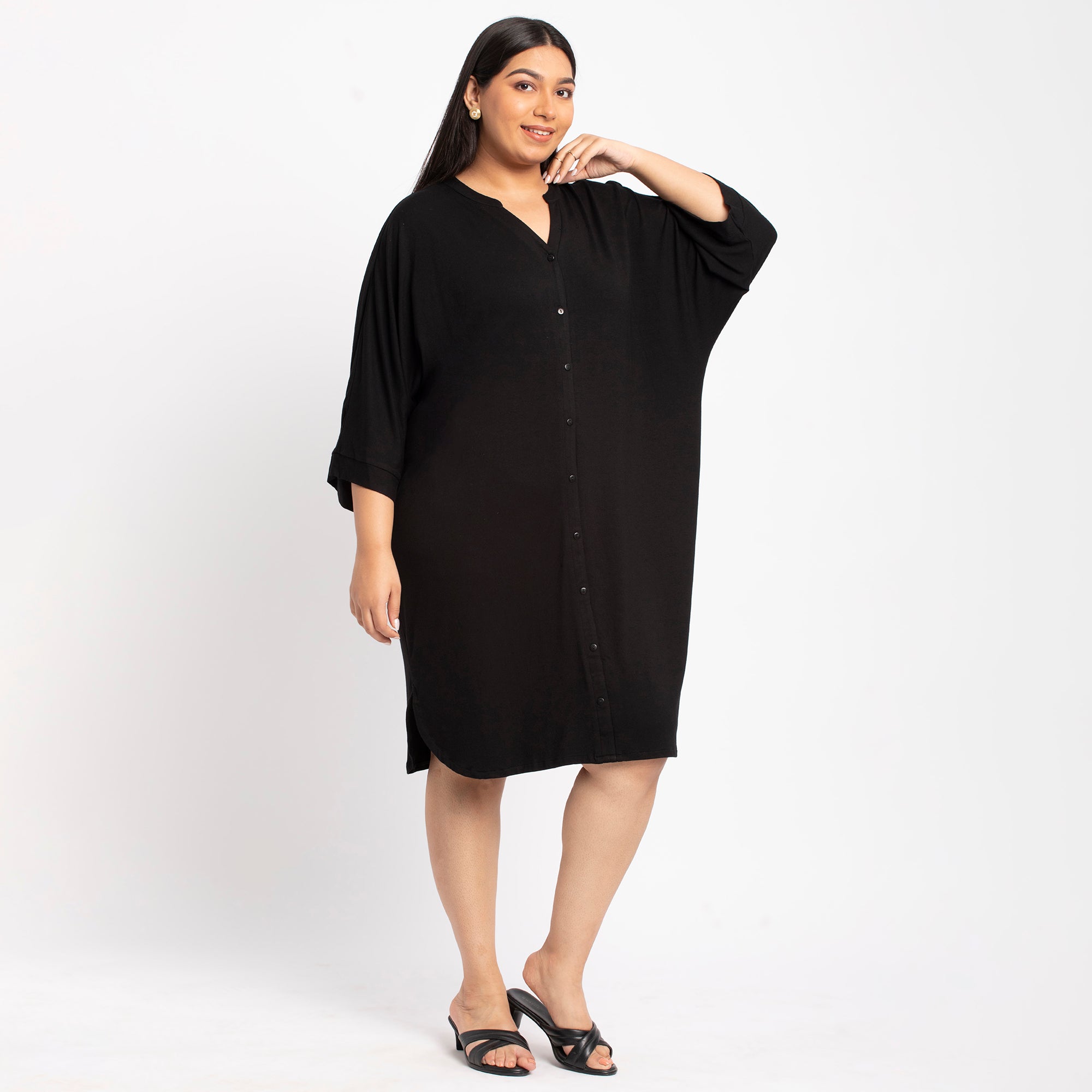 Black Viscose Jersey Plus Size Kaftan