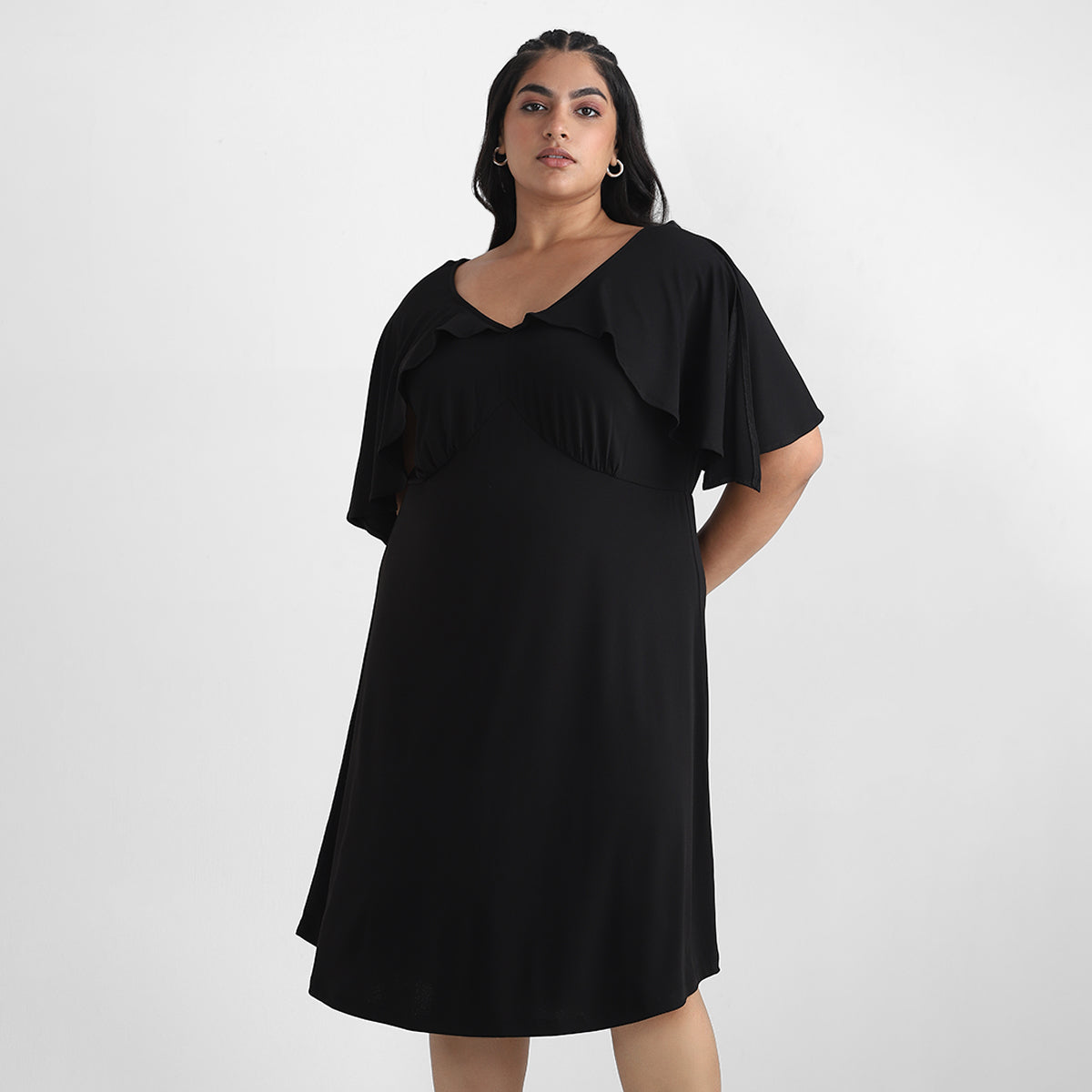 Black Ruffle Plus Size Jersey Dress