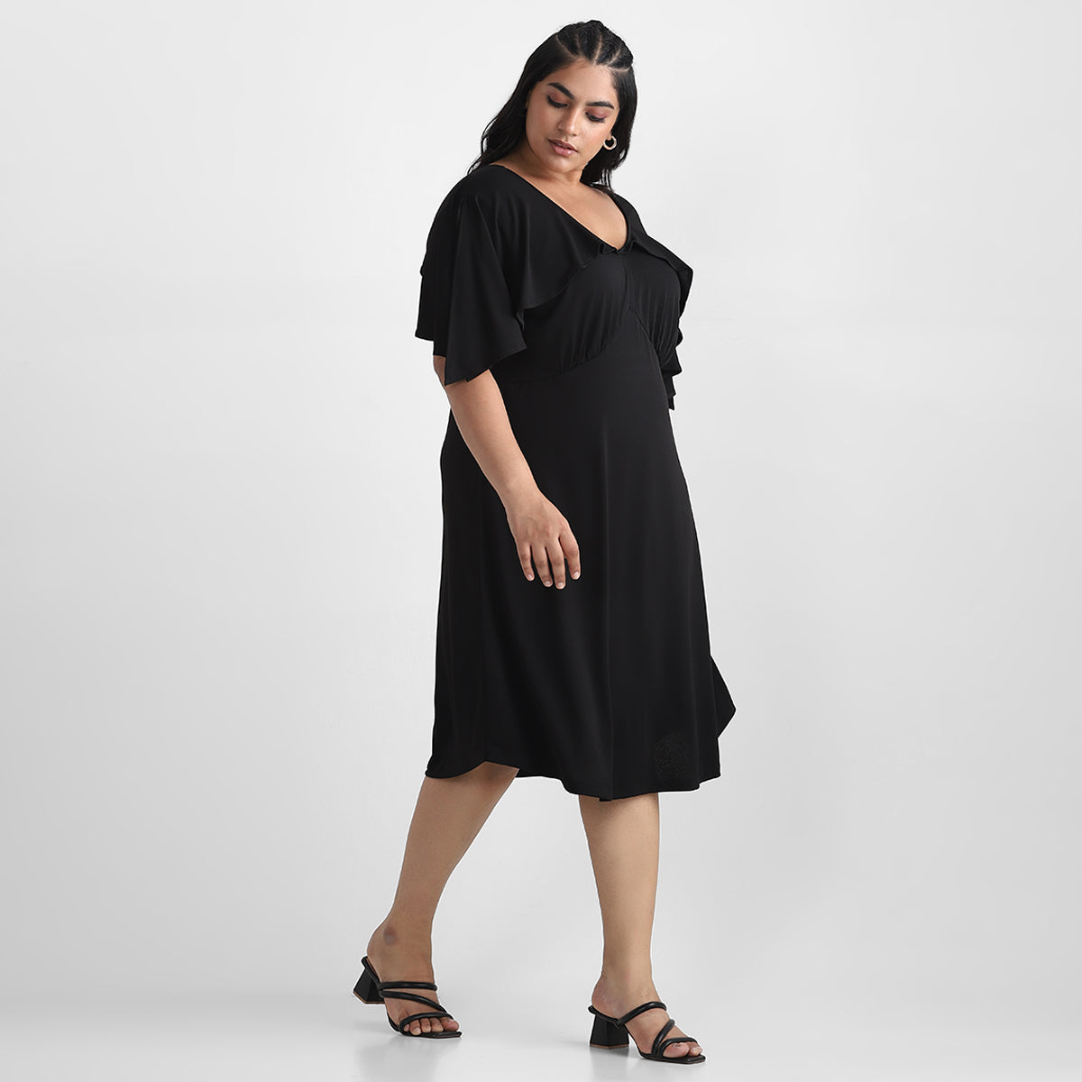 Black Ruffle Plus Size Jersey Dress