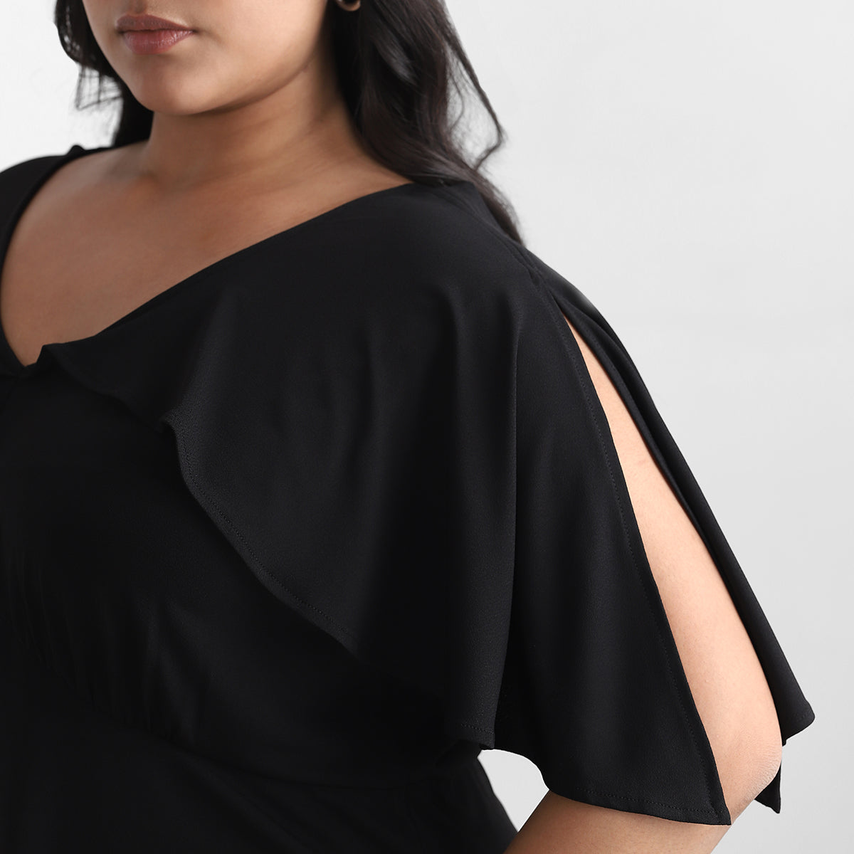 Black Ruffle Plus Size Jersey Dress