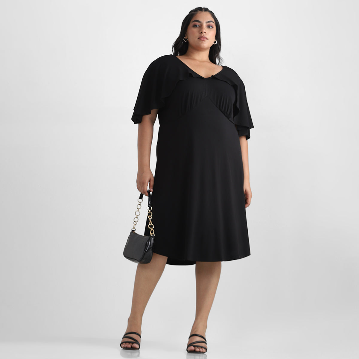 Black Ruffle Plus Size Jersey Dress