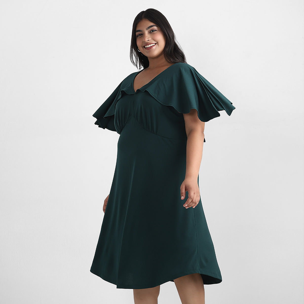 Emerald Green Ruffle Plus Size Jersey Dress