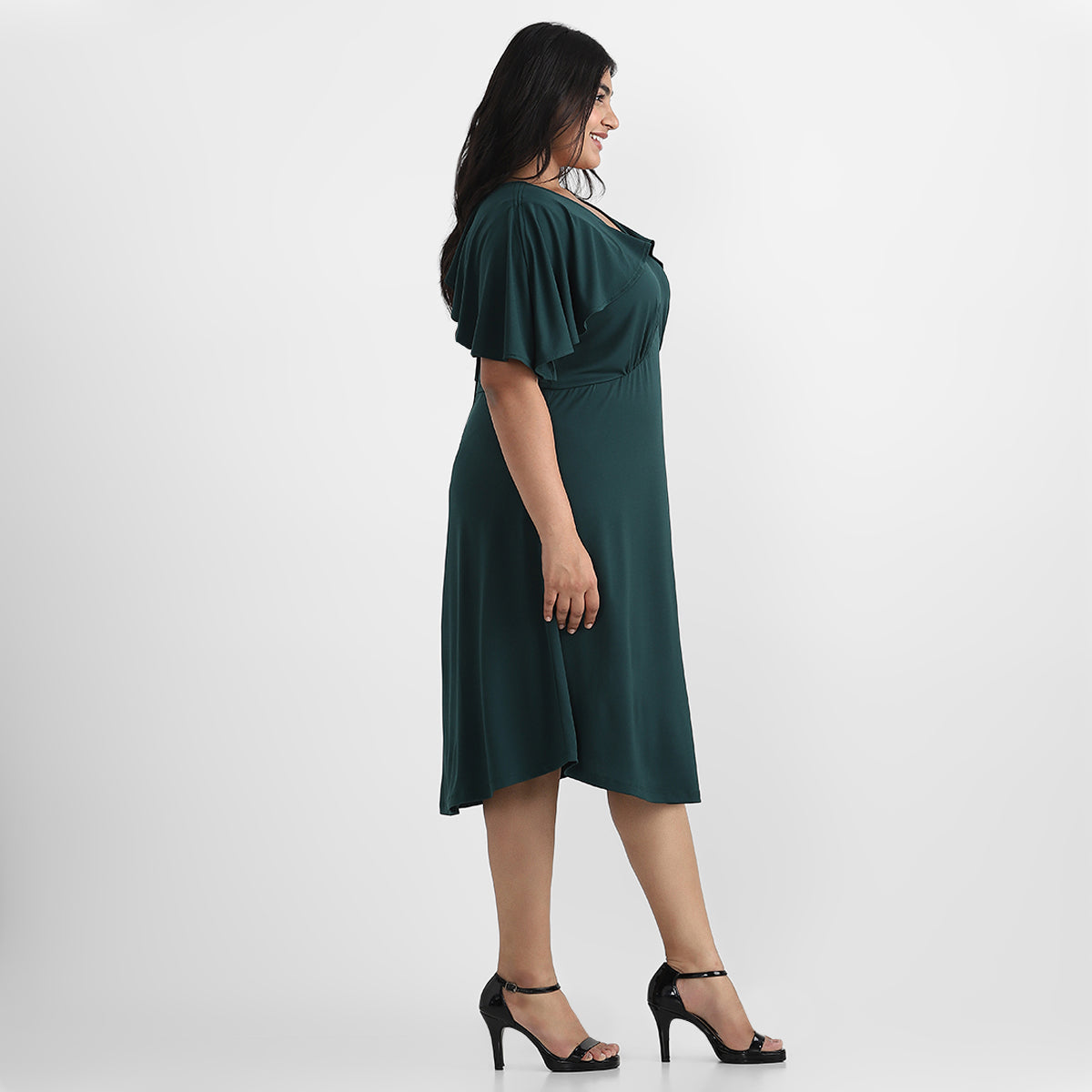 Emerald Green Ruffle Plus Size Jersey Dress