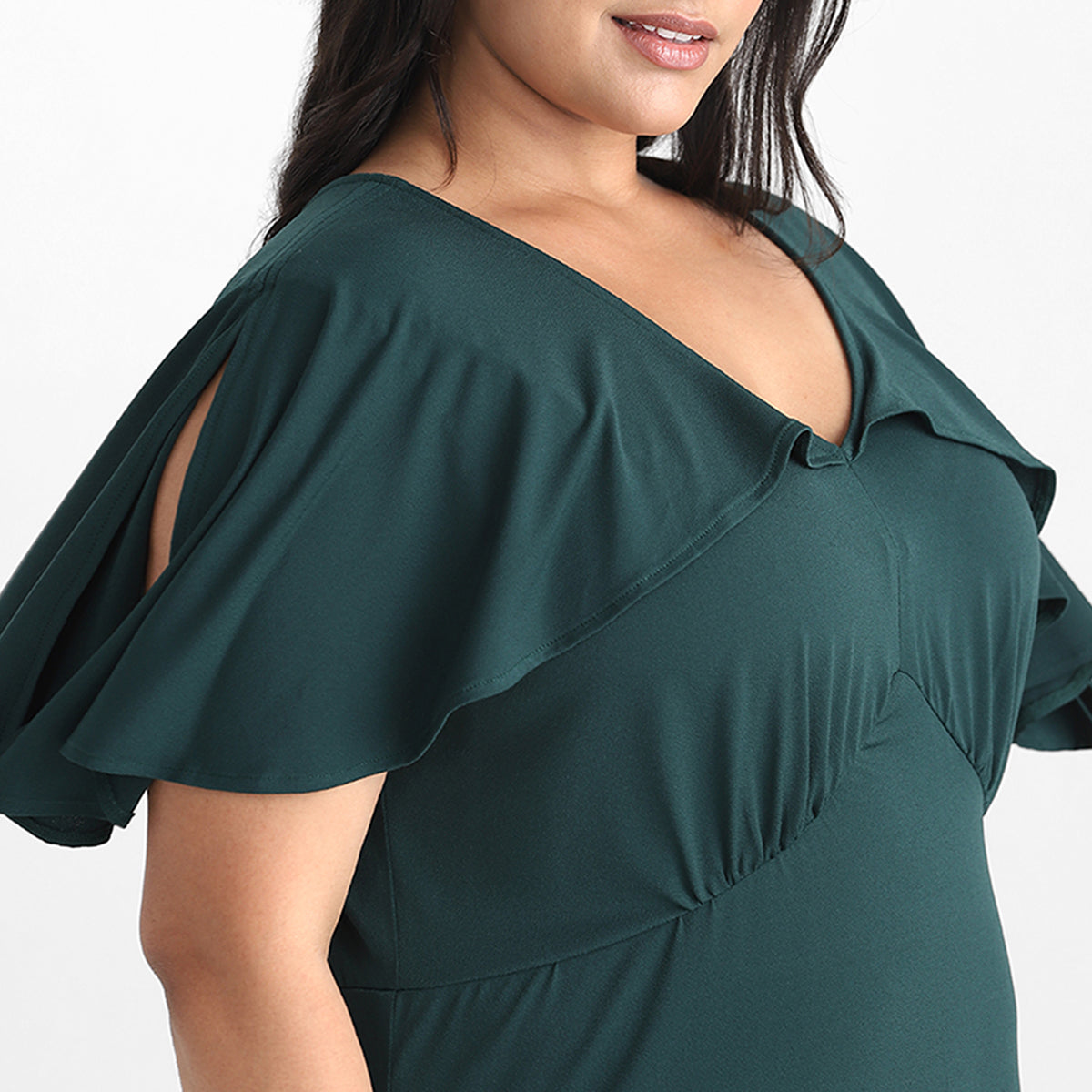 Emerald Green Ruffle Plus Size Jersey Dress