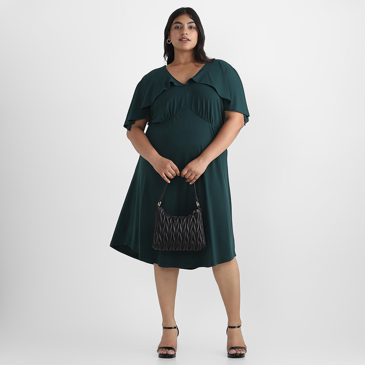 Emerald Green Ruffle Plus Size Jersey Dress