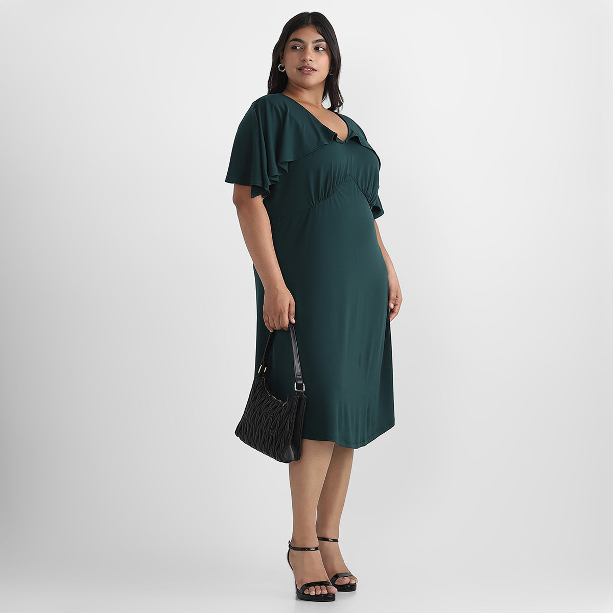 Emerald Green Ruffle Plus Size Jersey Dress