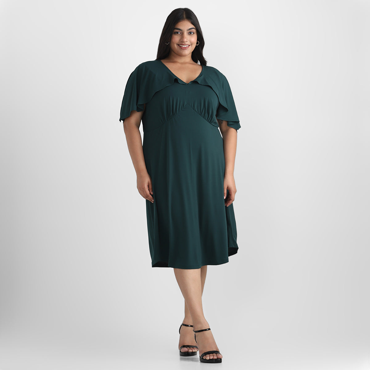 Emerald Green Ruffle Plus Size Jersey Dress