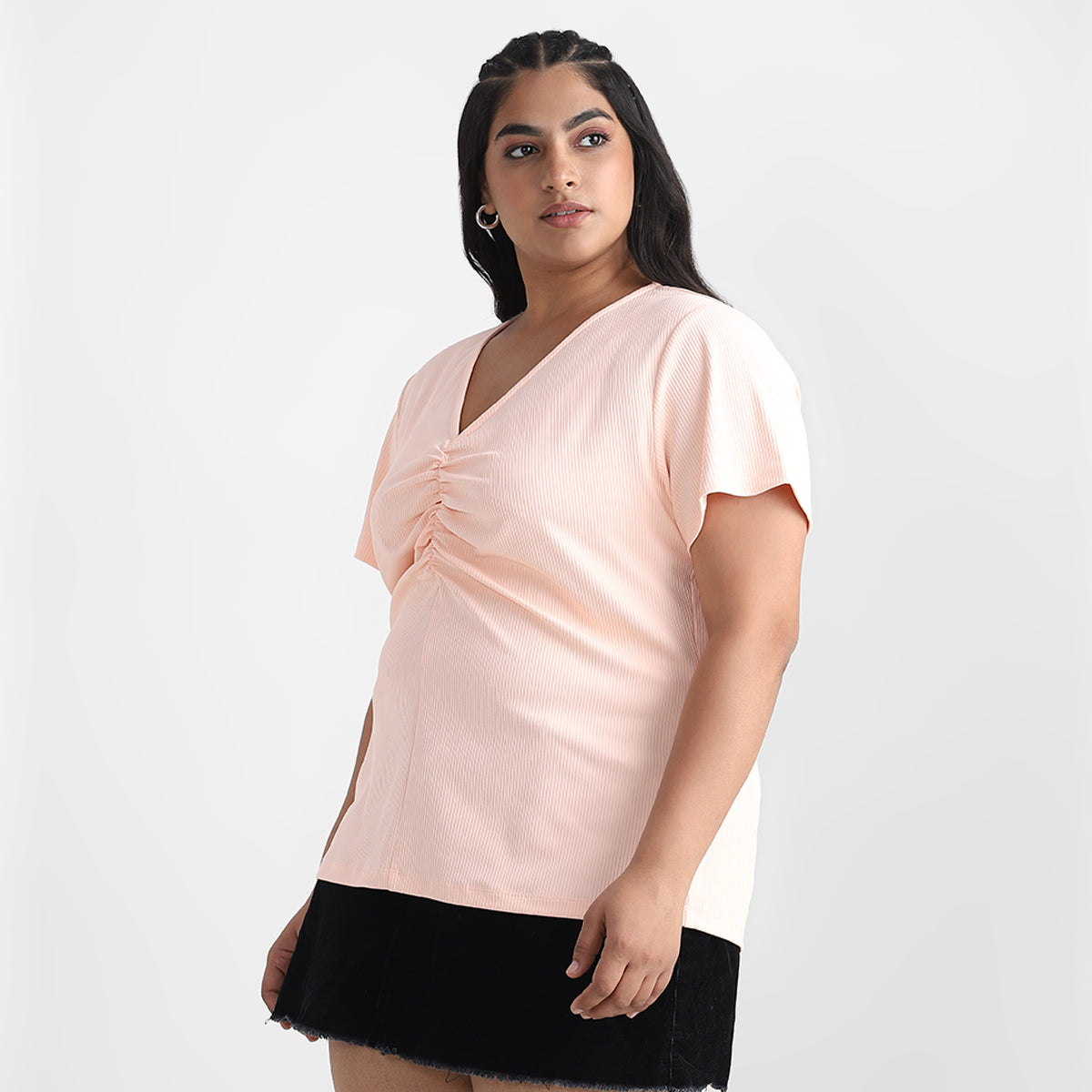 Peach Rushed Plus Size Rib Top