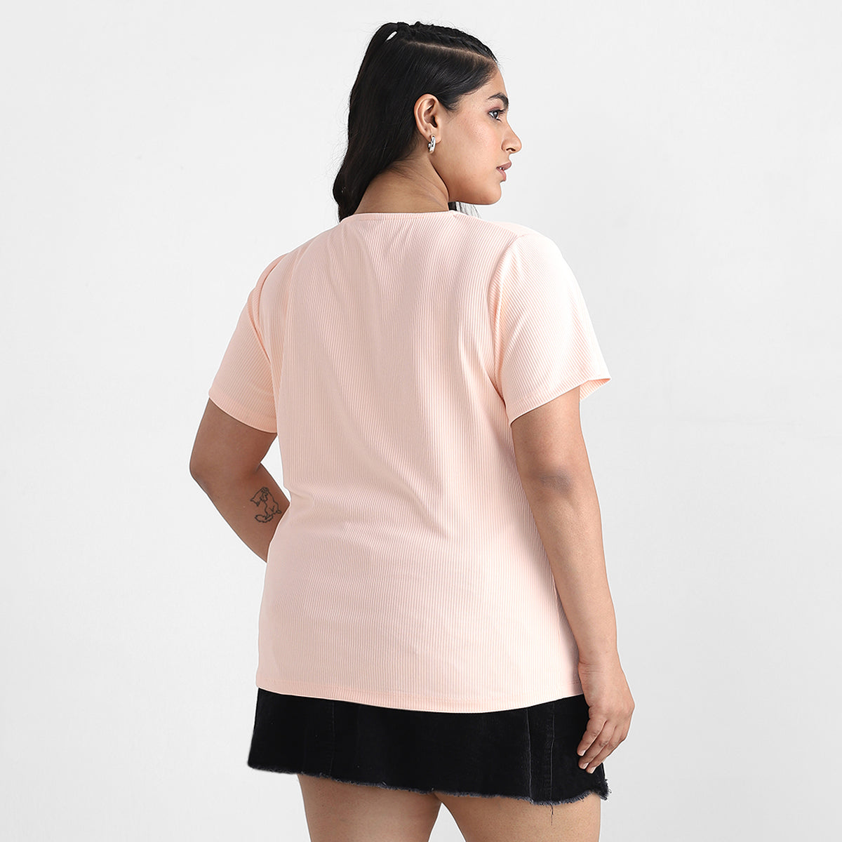 Peach Rushed Plus Size Rib Top