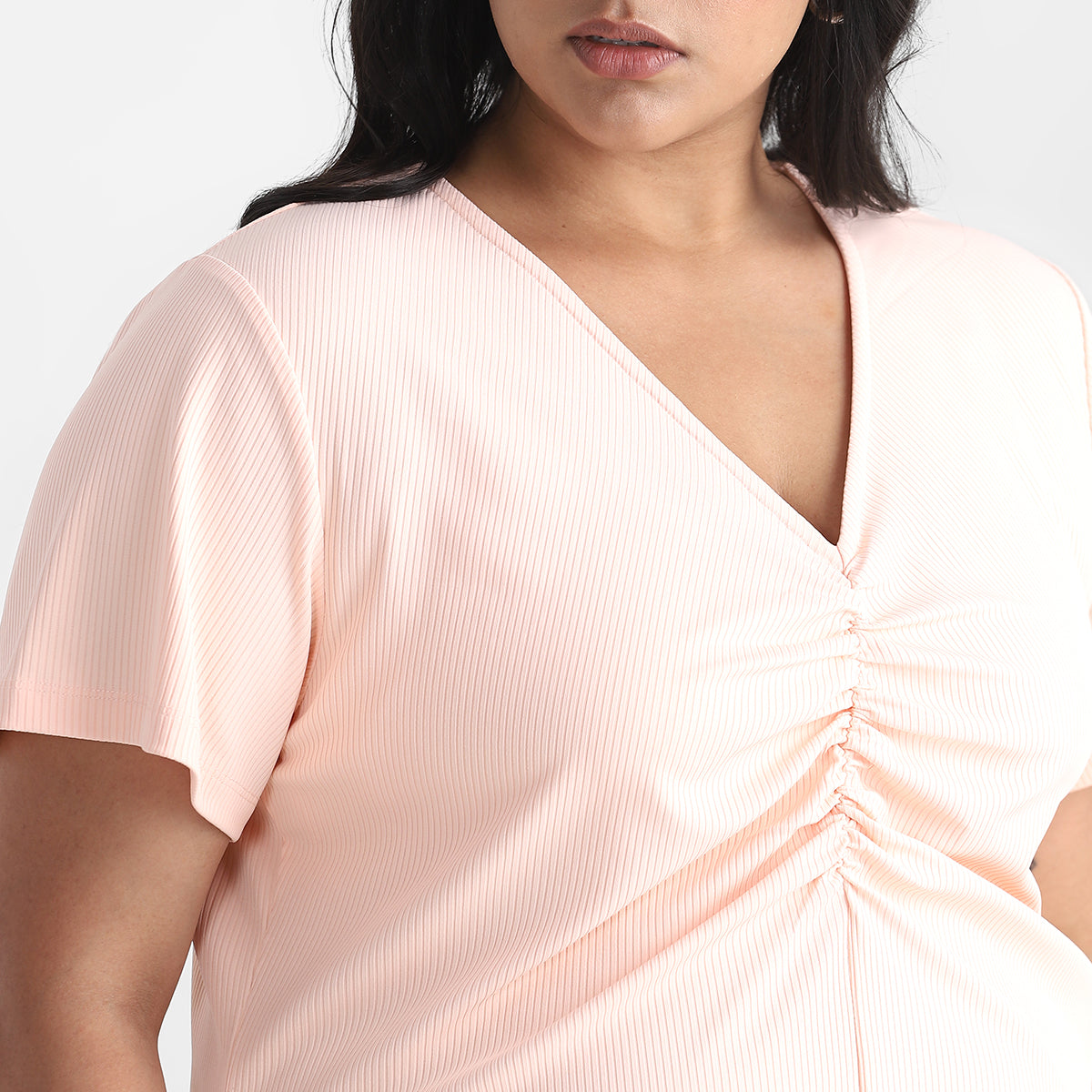 Peach Rushed Plus Size Rib Top