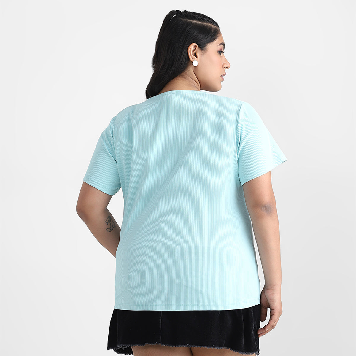 Green Rushed Plus Size Rib Top