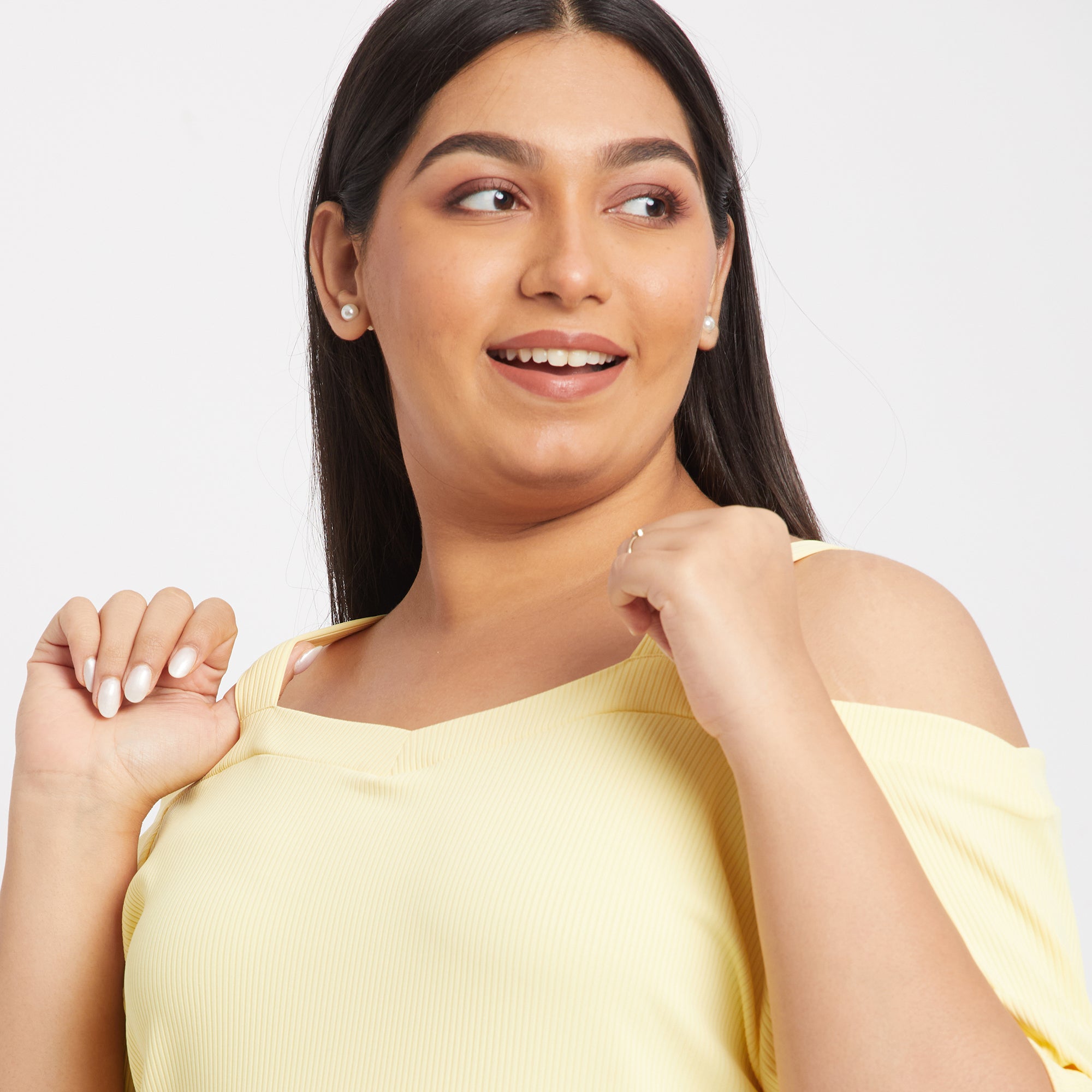 Yellow Off Shoulder Plus Size Rib Top