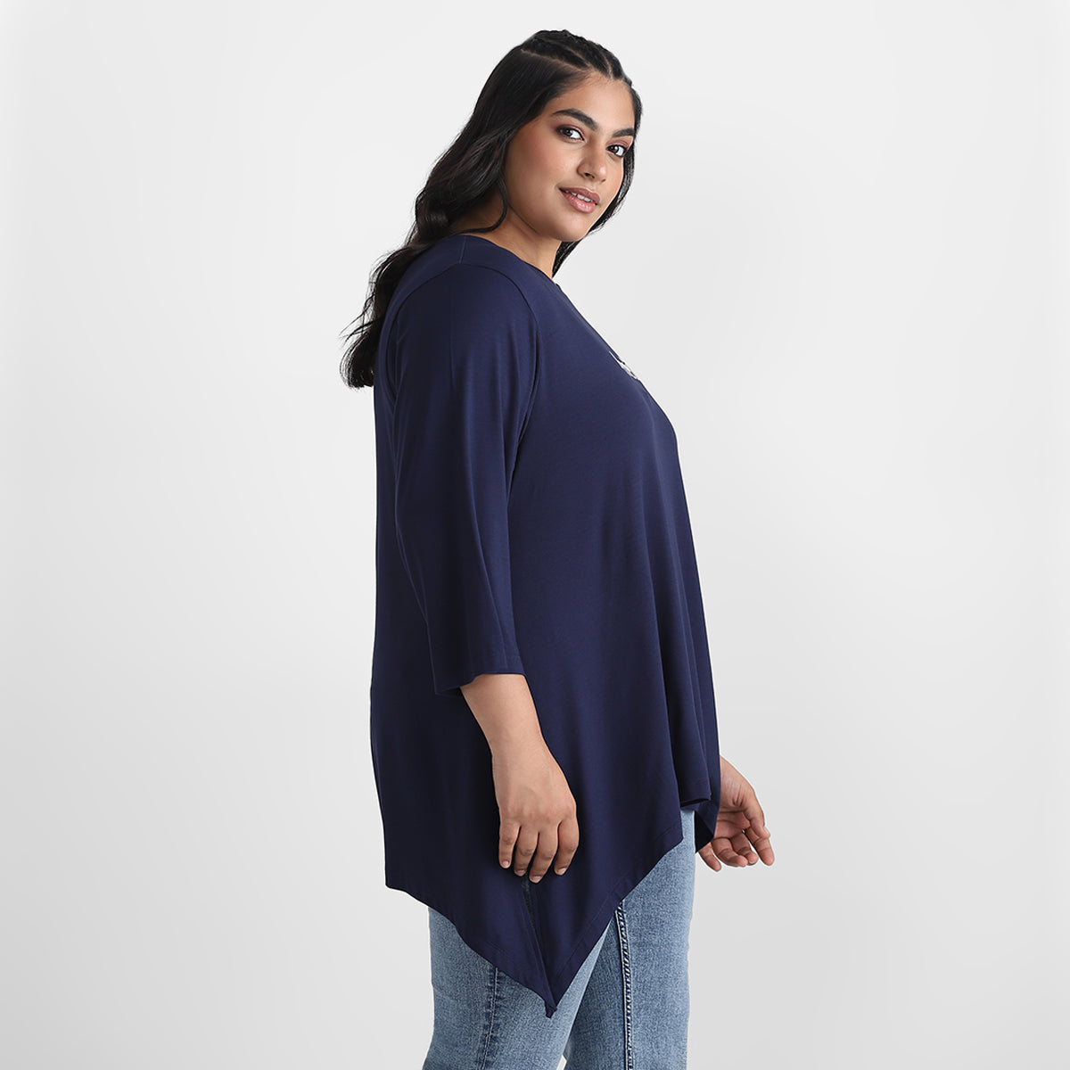 Navy Viscose Jersey Printed Plus Size Top