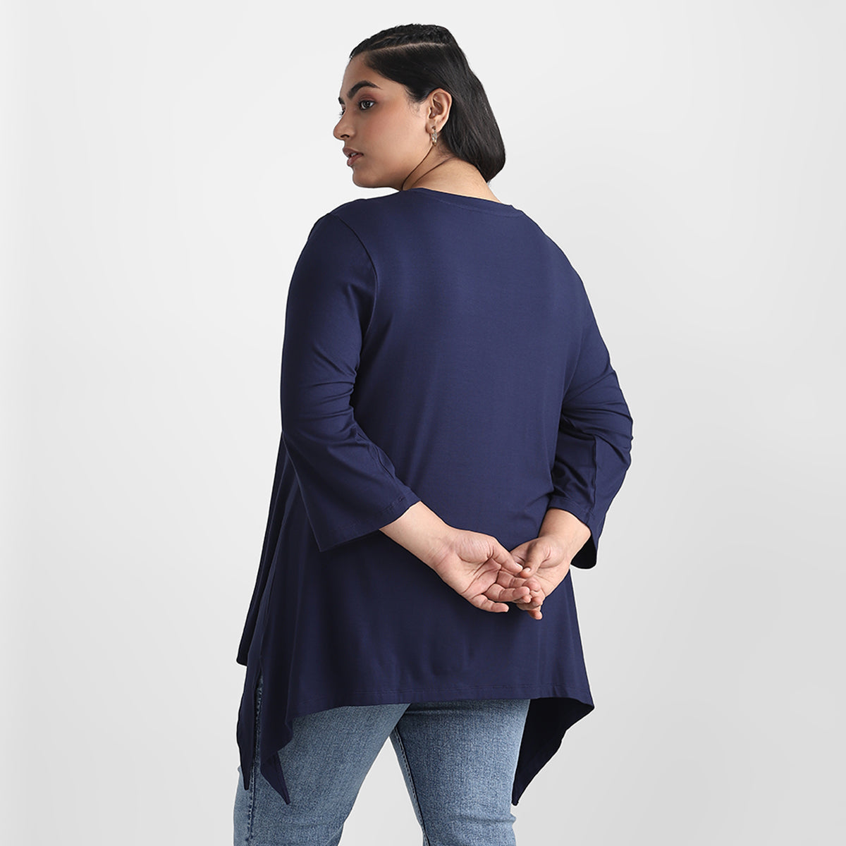 Navy Viscose Jersey Printed Plus Size Top