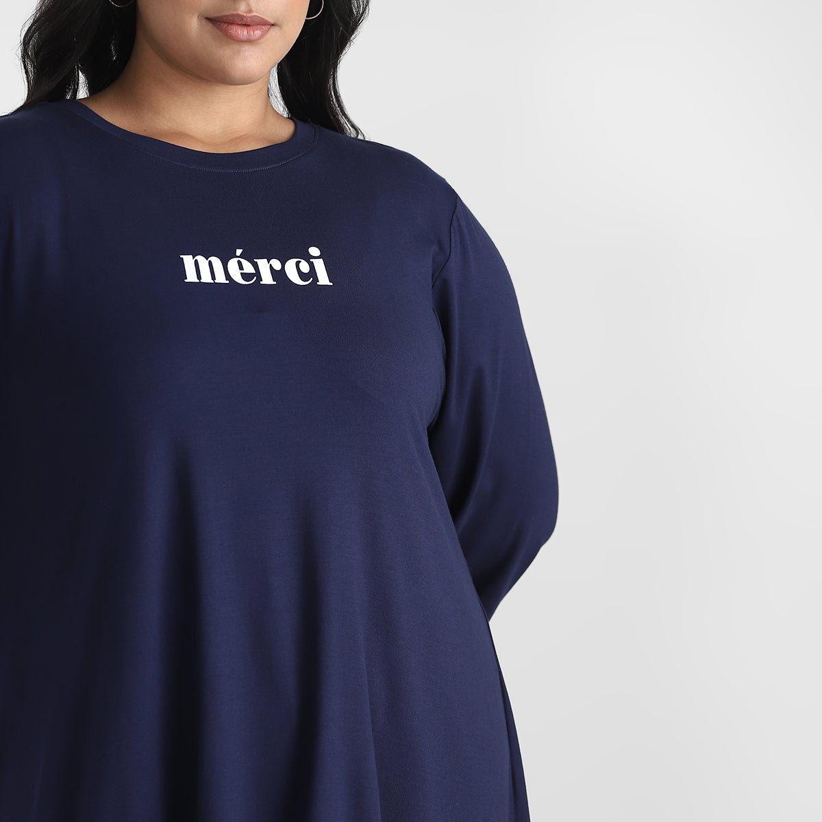 Navy Viscose Jersey Printed Plus Size Top