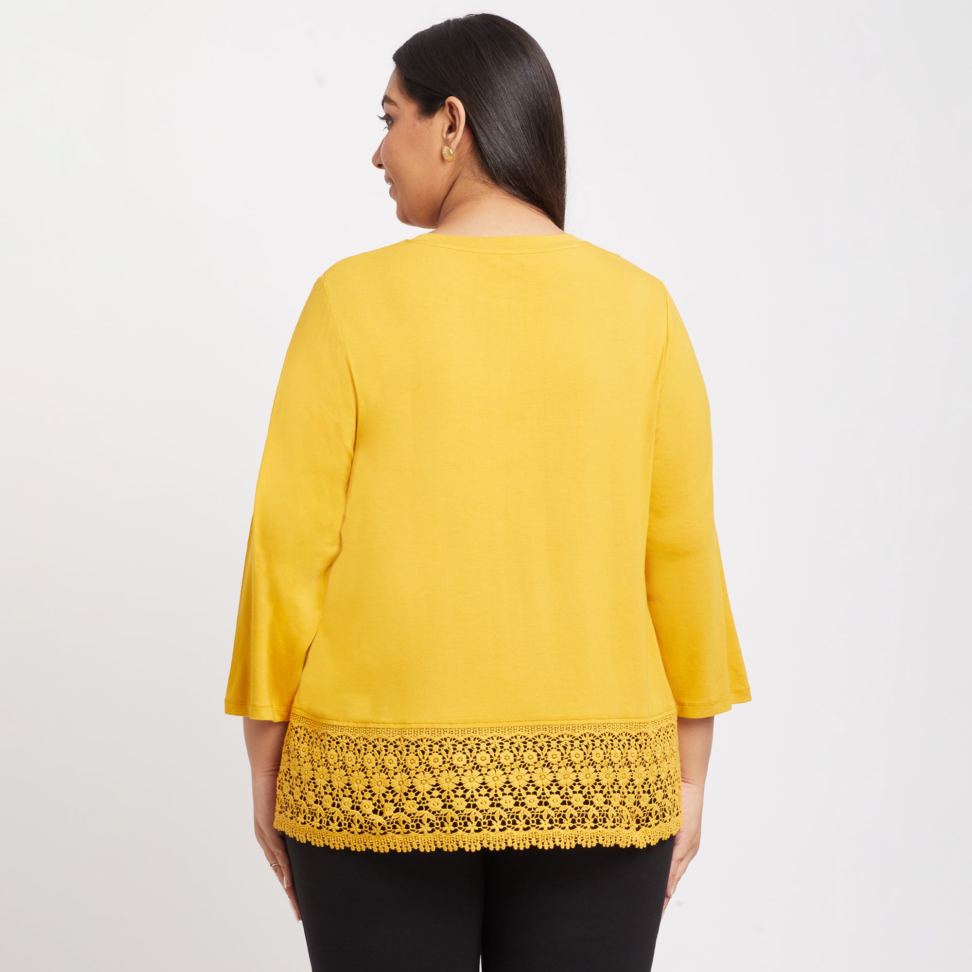 Lace Insert Mustard Plus Size Viscose Top