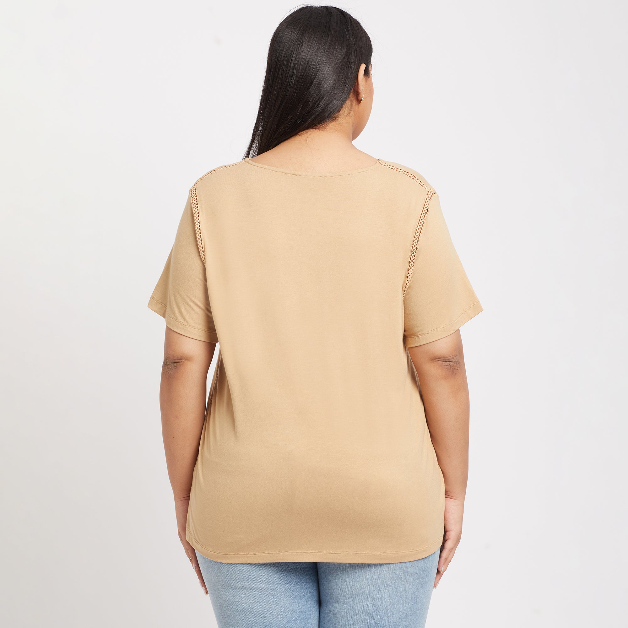 Ring Detail Viscose Jersey Plus Size Top