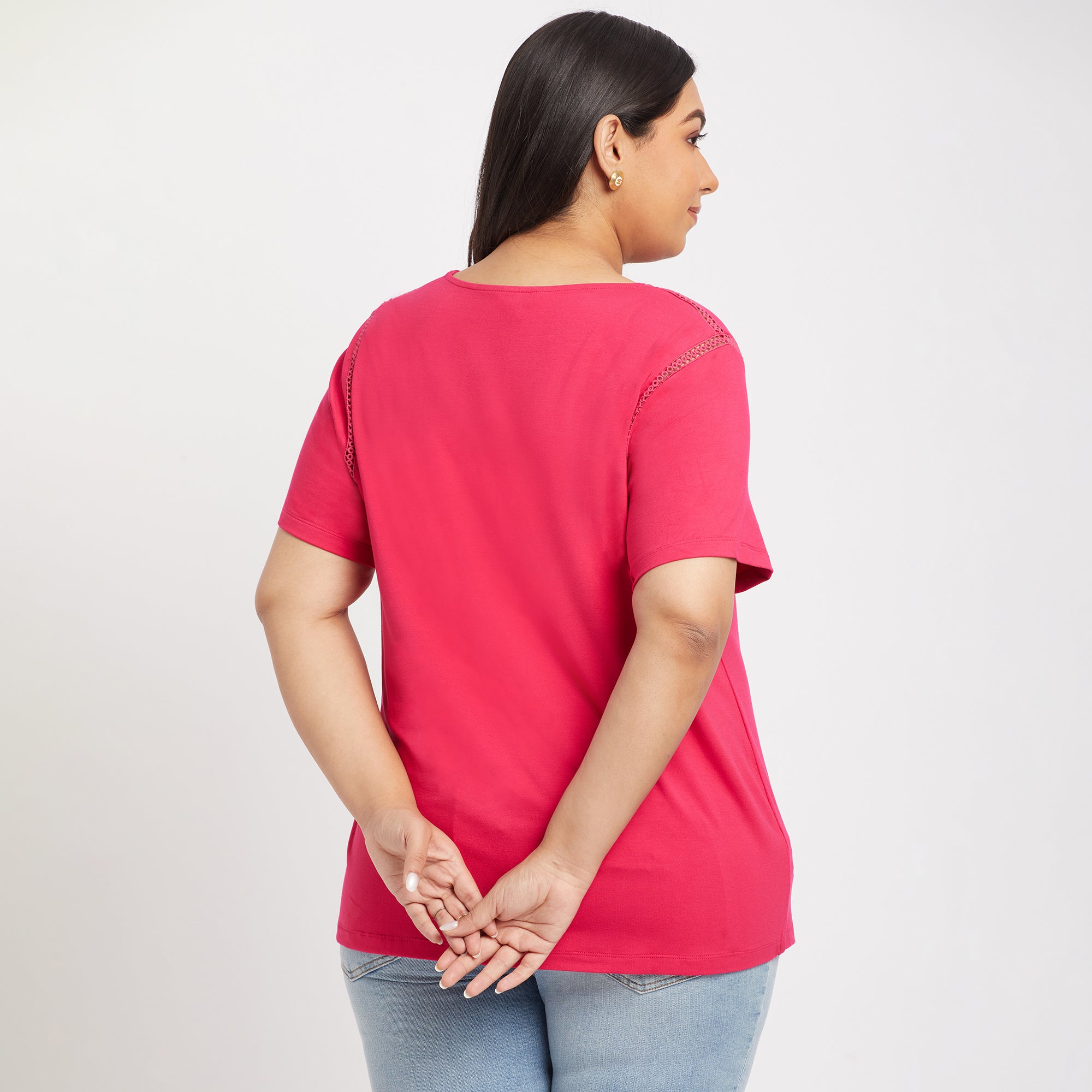 Pink Ring Detail Viscose Jersey Plus Size Top