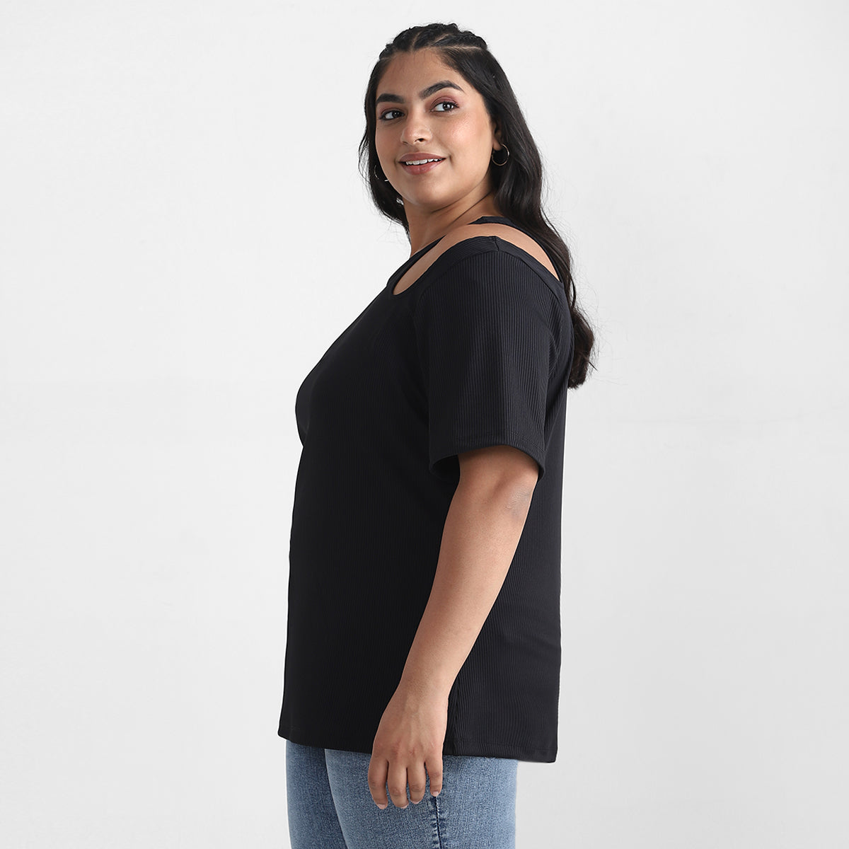 Black Cutout Plus Size Rib Top