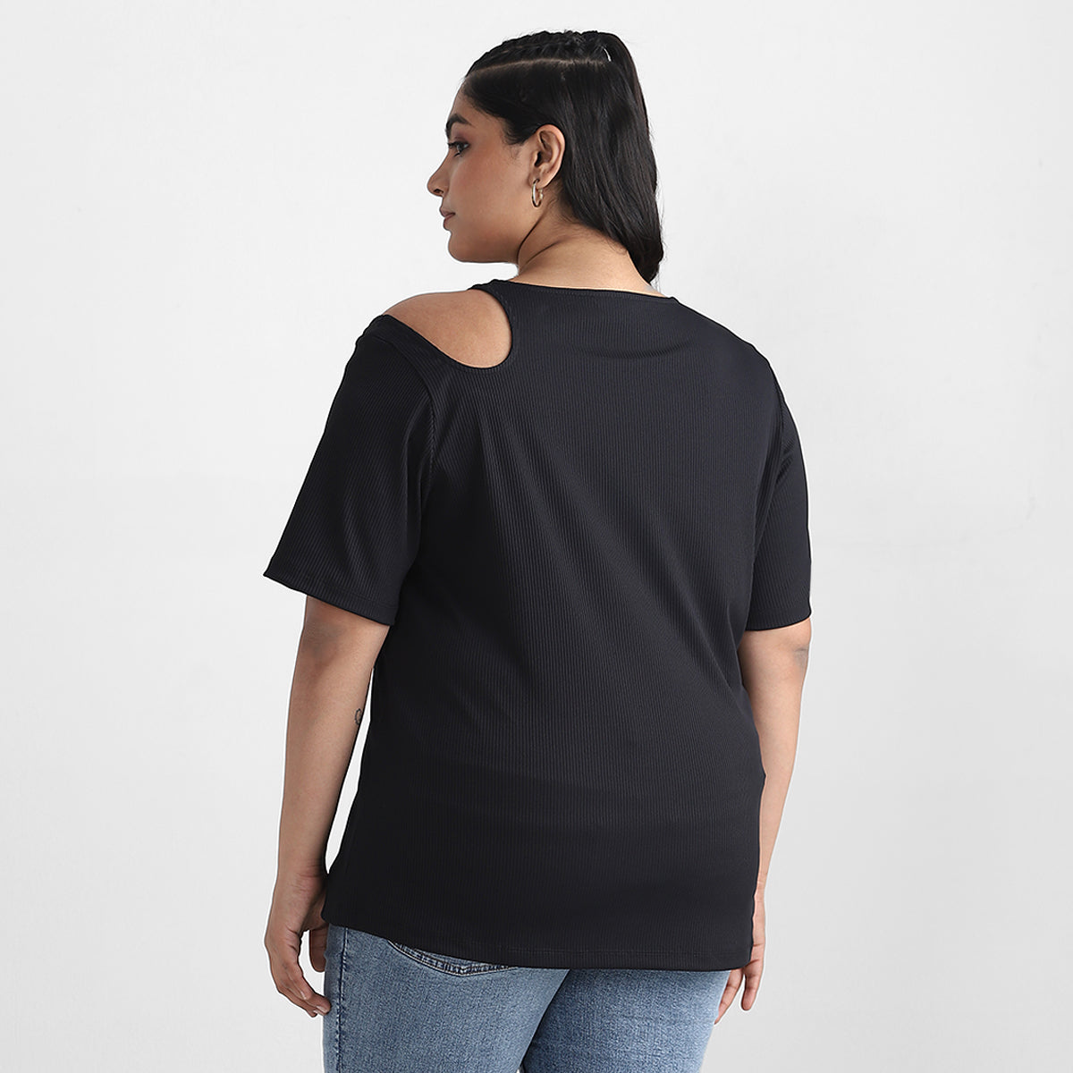 Black Cutout Plus Size Rib Top