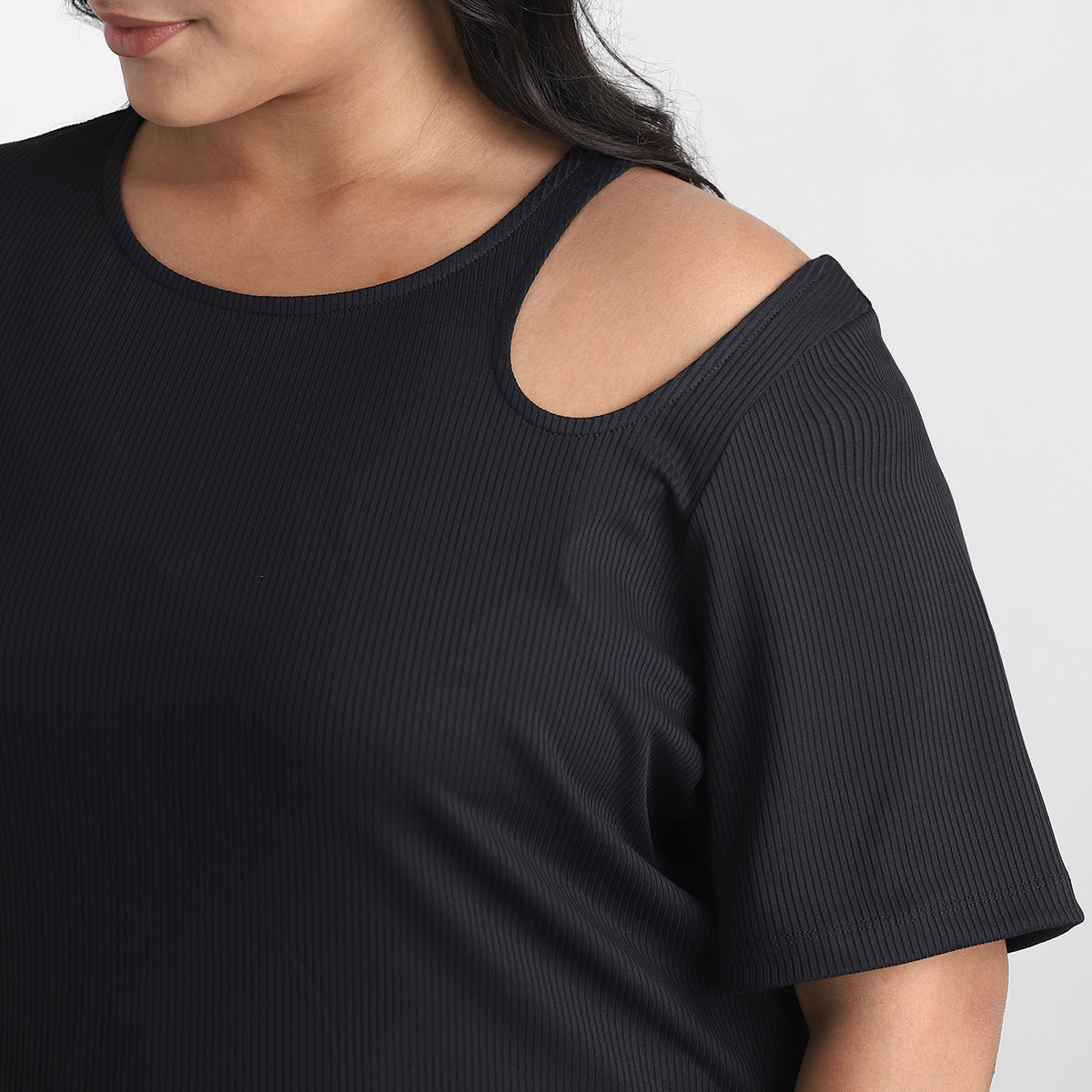 Black Cutout Plus Size Rib Top