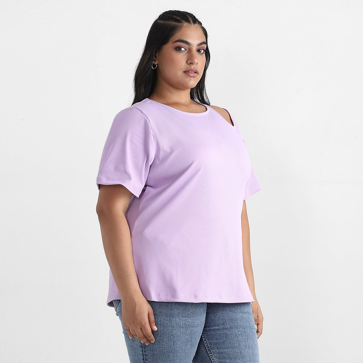 Lavender Cutout Plus Size Rib Top