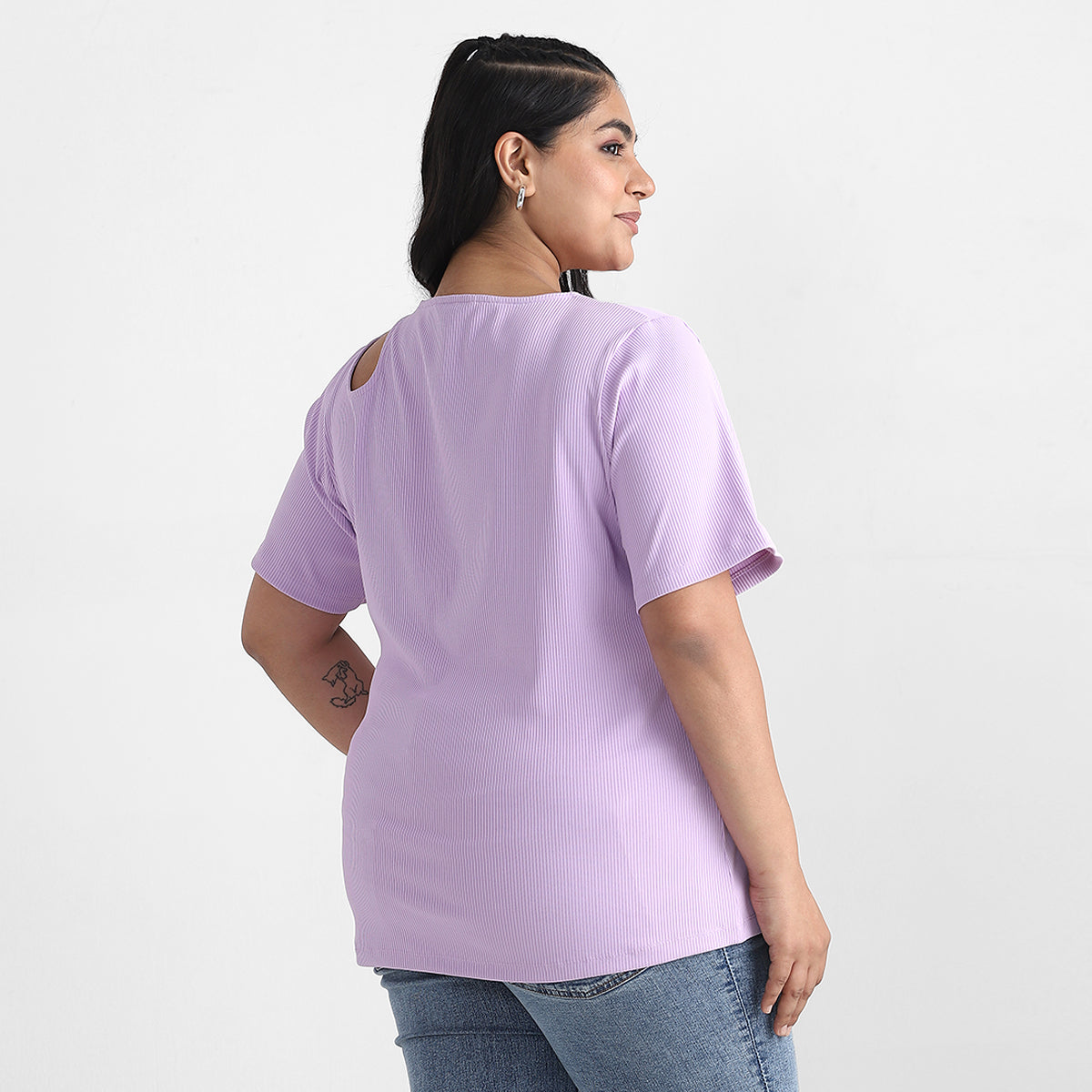 Lavender Cutout Plus Size Rib Top