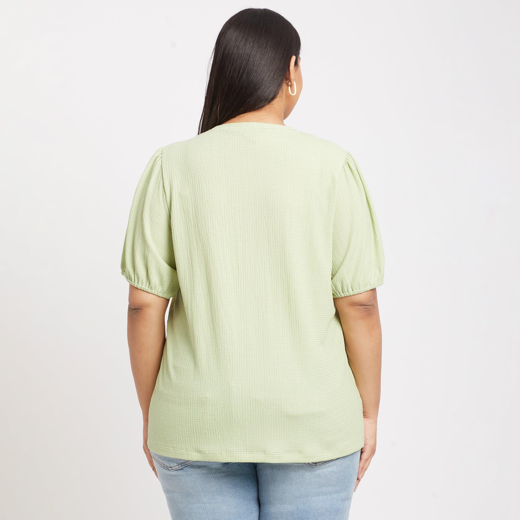 Lace Insert Texture Knit Plus Size Top