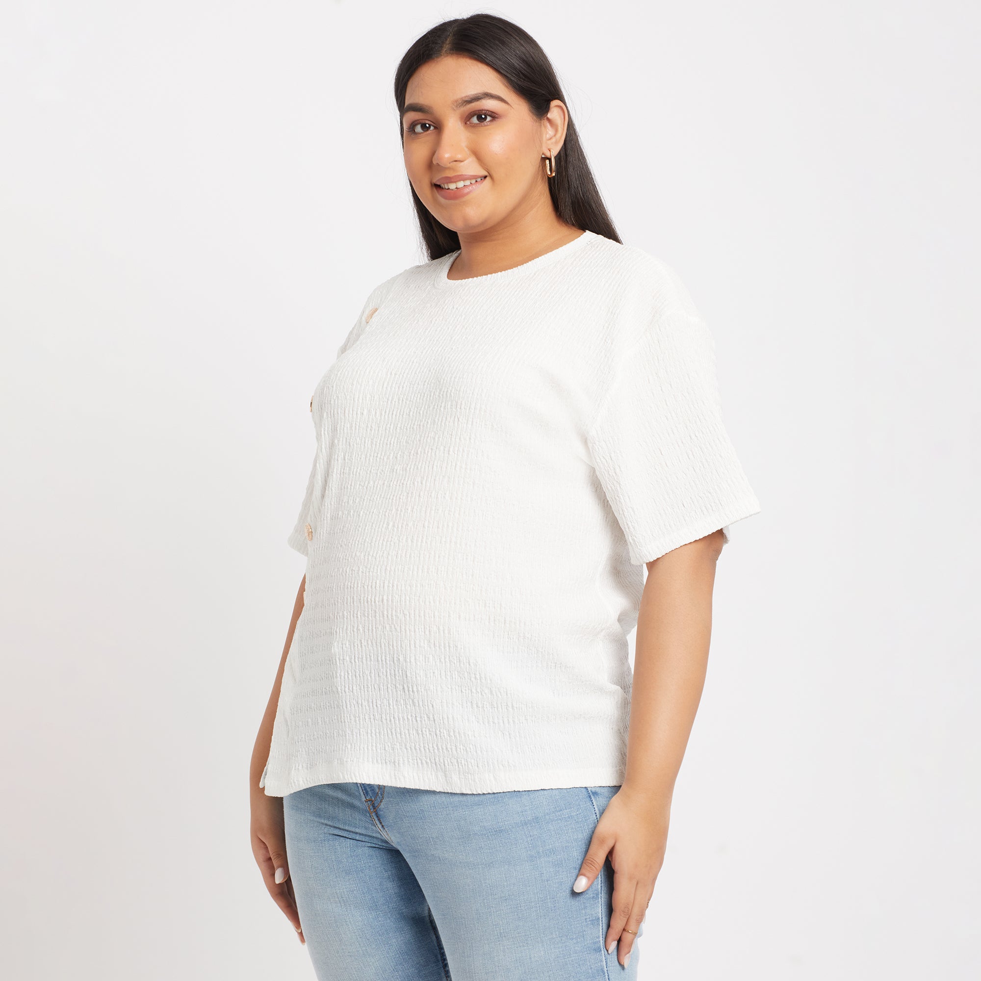 Fancy Button Detail Plus Size Knit Top