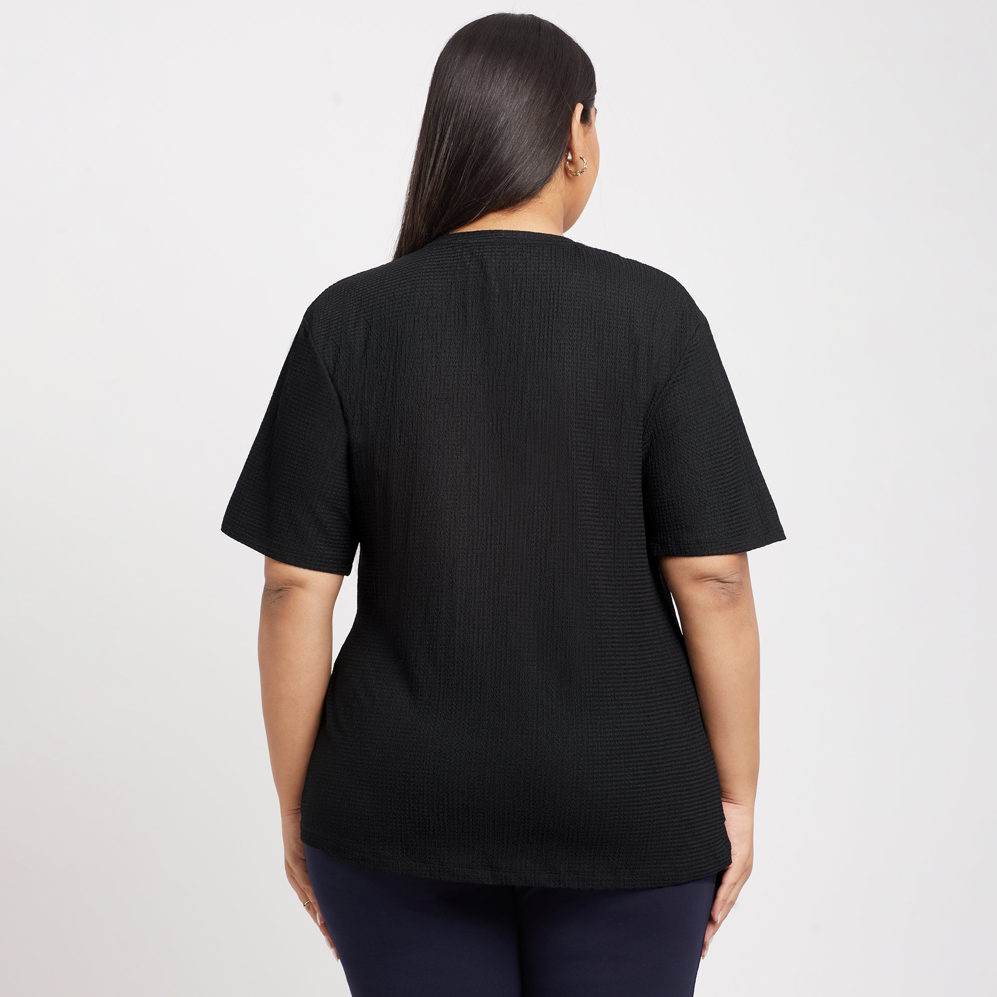 Black Fancy Button Detail Plus Size Knit Top