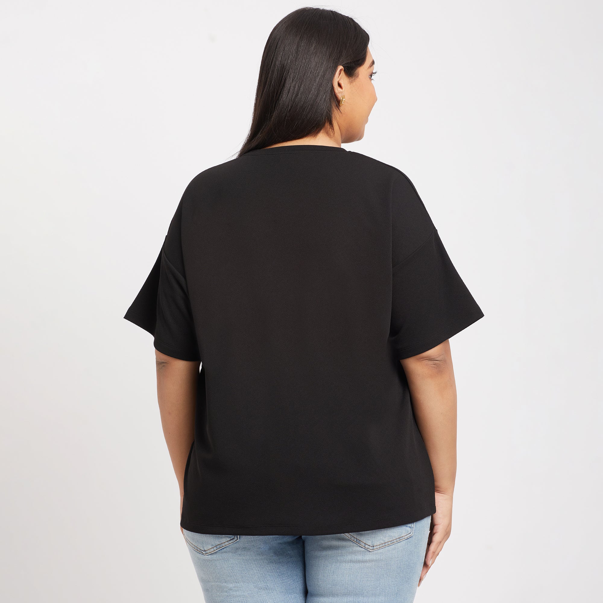 Elegant Black Shoulder Buttoned Plus Size Knit Top