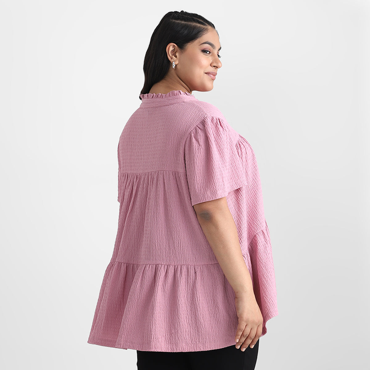 Pink Texture Knit Plus Size Tier Top