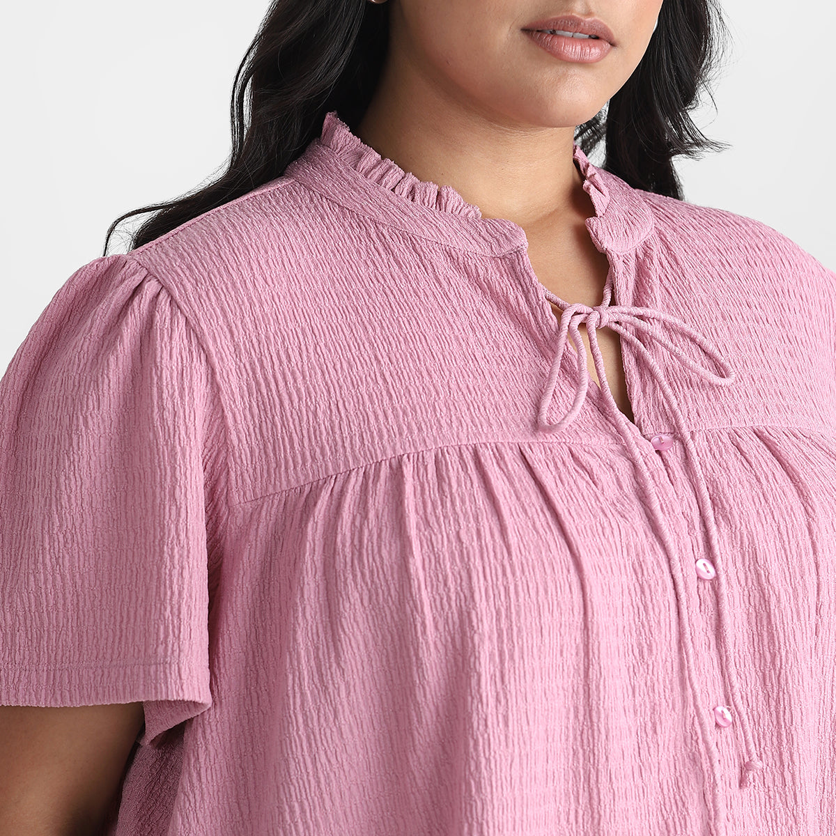 Pink Texture Knit Plus Size Tier Top