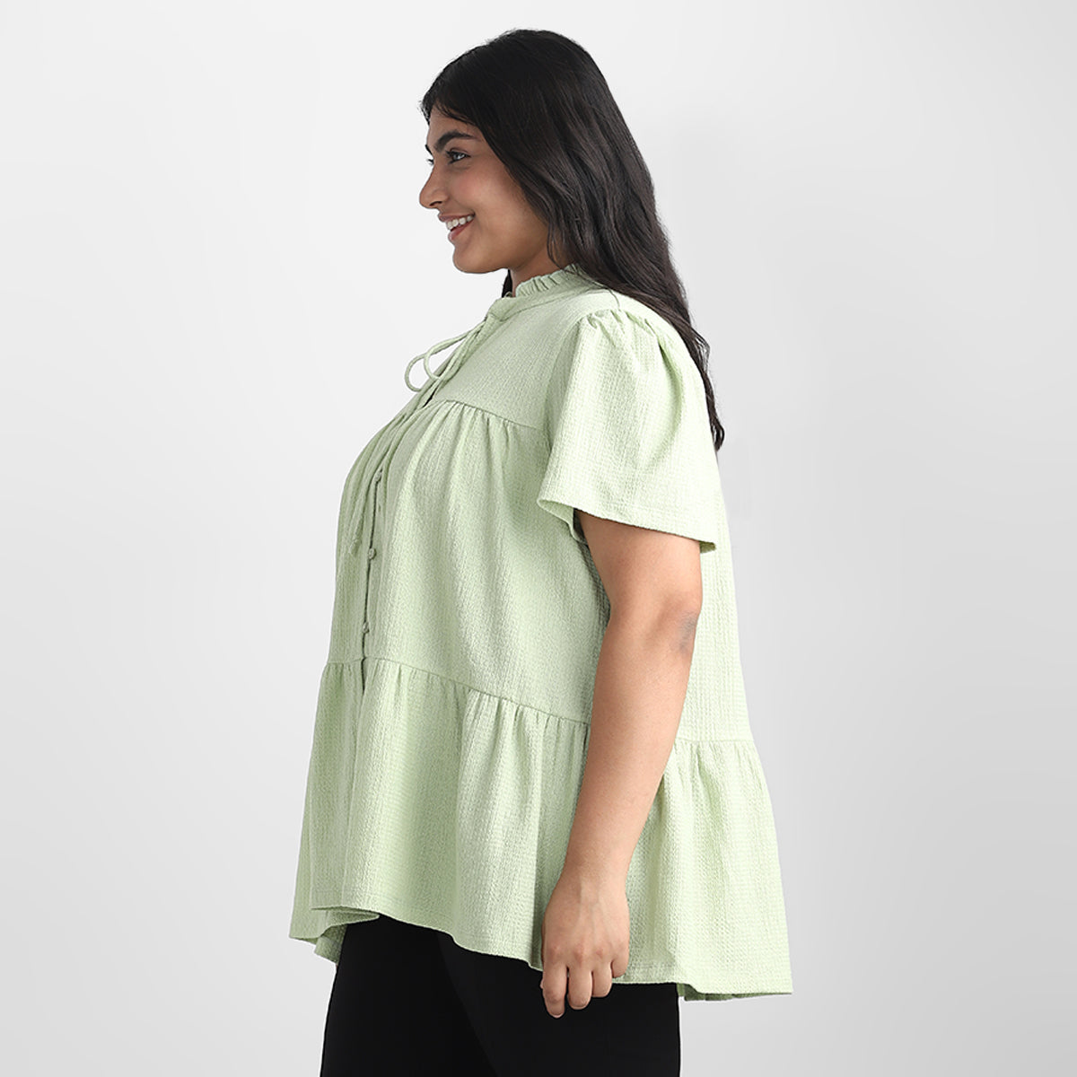 Green Texture Knit Plus Size Tier Top