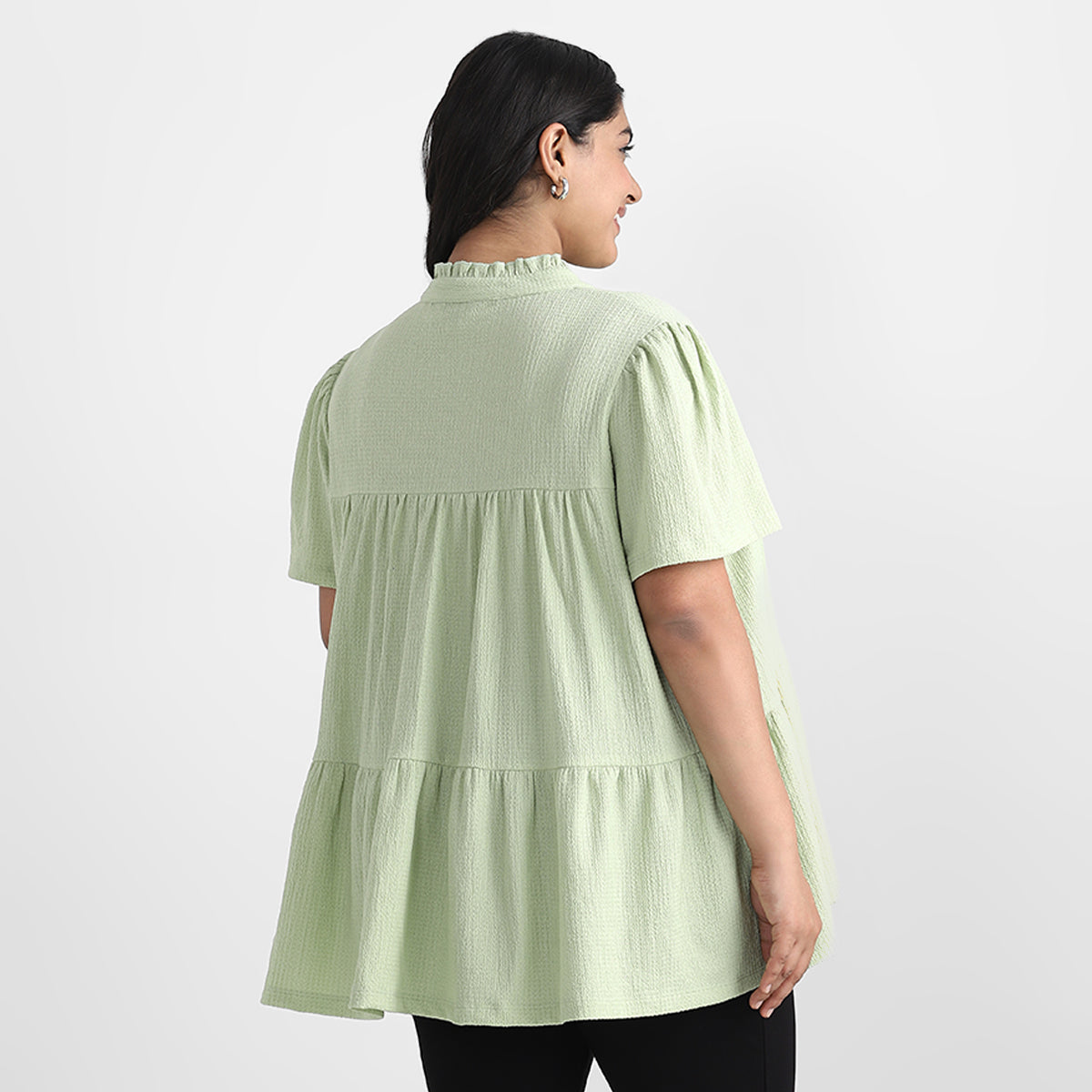 Green Texture Knit Plus Size Tier Top