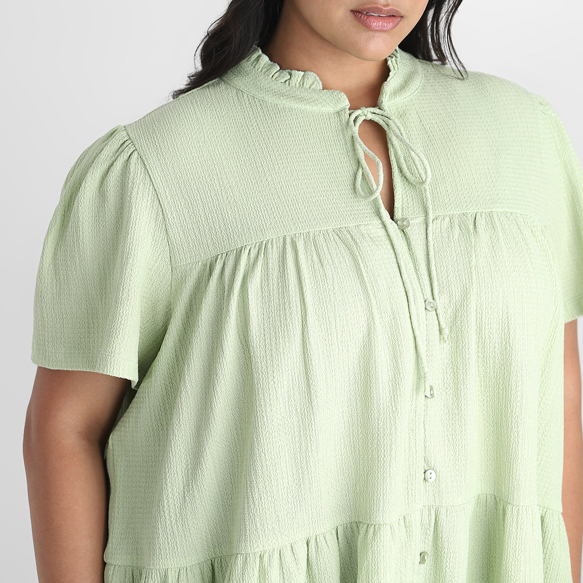 Green Texture Knit Plus Size Tier Top